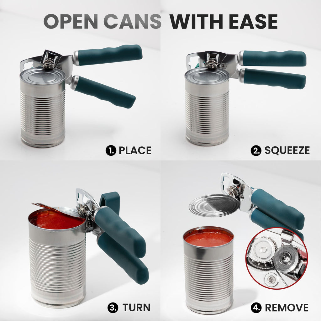 Zulay Kitchen Heavy Duty Stainless Steel Can Opener Manual with Bottle Opener - Rust Proof Manual Can Opener With Turn Knob & Comfy Soft Grip Handles - Airy Lilac