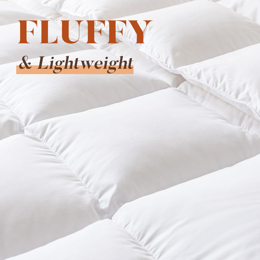 Cosybay Queen Size Feather Down Fiber Comforter Ultra Fluffy Duvet Insert, All Season Cotton Cover Luxury Hotel Bed Comforter with Corner Tabs, Blue, 90x90 Inch