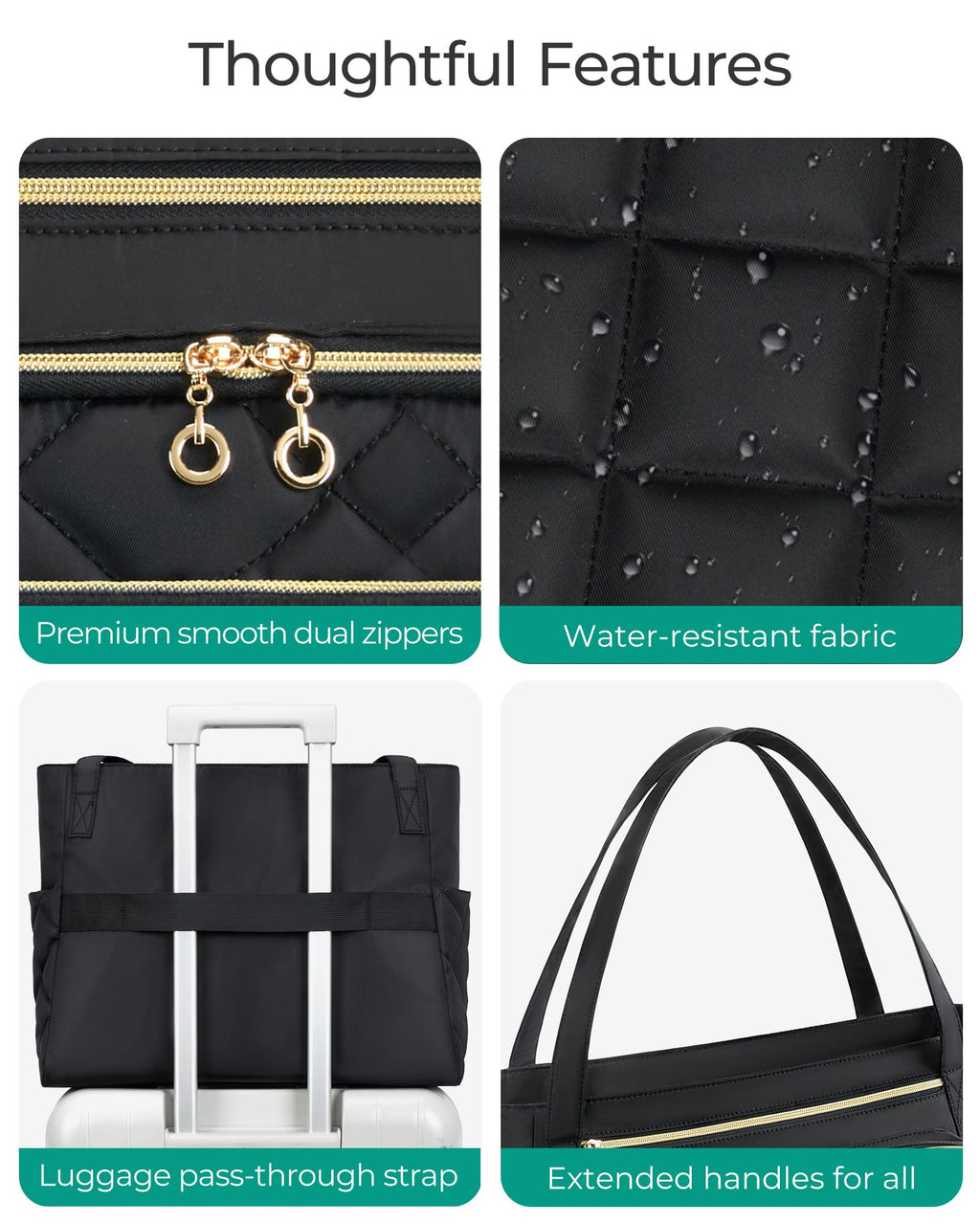 BAGSMART Teacher Tote Bag for Women 15.6in Quilted with Insulated Pocket & Nurse Bag Features (Black)