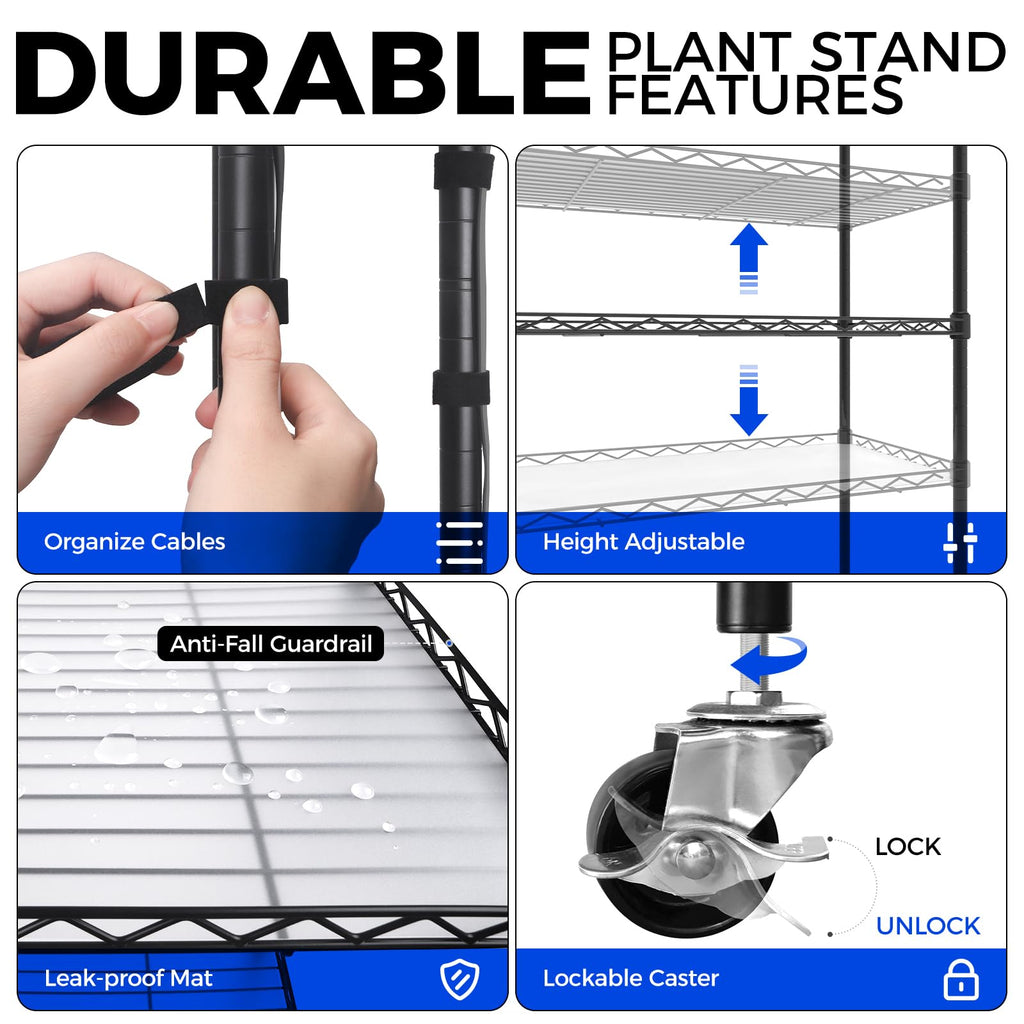 CX2 Plant Stand with Grow Lights for Indoor Plants, 6-Tier Metal Plant Shelf Display Rack with 2FT 150W Full Spectrum Plant Light, 3 Adjustable Spectrum, Timer, for Growing, 29.5x13.8x71IN