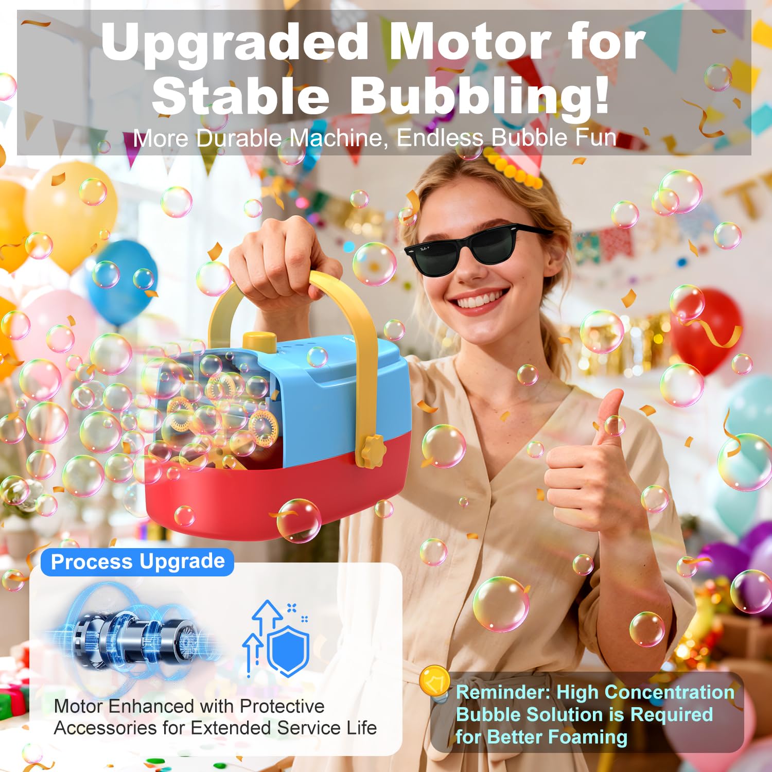 Zerhunt Durable Bubble Machine for Party: 3 Power Modes for Non-Stop Fun - 18000+ Bubbles Per Minute High Output 30 Mins Bubbles per Refill - Kids Safe Auto-Stop for Outdoor Backyard Birthday