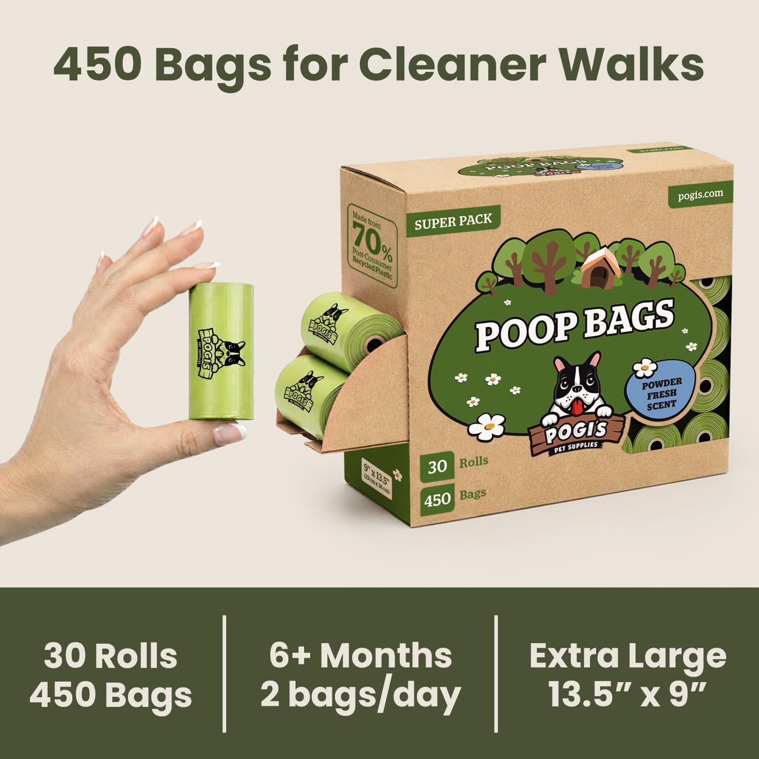 Pogi’s Dog Poop Bags – Leak-Proof & Extra Thick Pet Waste Bags (Fresh Scent, 10 Rolls, 150-Count)