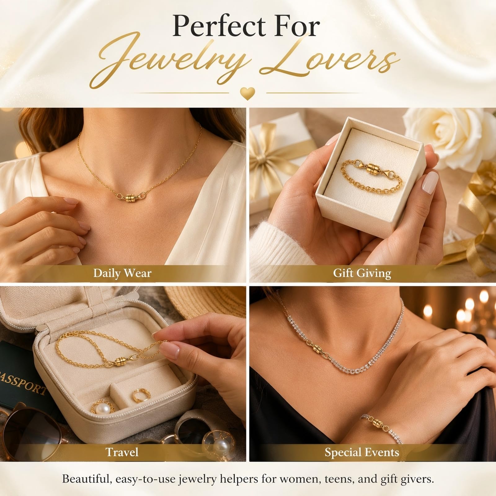 12 Pack Magnetic Necklace Clasps and Closures. Necklace Jewelry Extender with Strong Magnet. for Jewelry Necklace Bracelet Making. Gold and Silver Plating (12Pcs | Gold Cylinder)