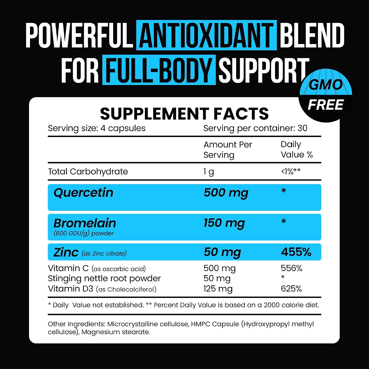 VitaRaw Quercetin with Bromelain 500mg Capsules, Supports Immune Response, Joint Comfort, & Overall Wellness - Vitamin C, Zinc 50mg, & Vitamin D3 5000 IU - Immunity Health Pills