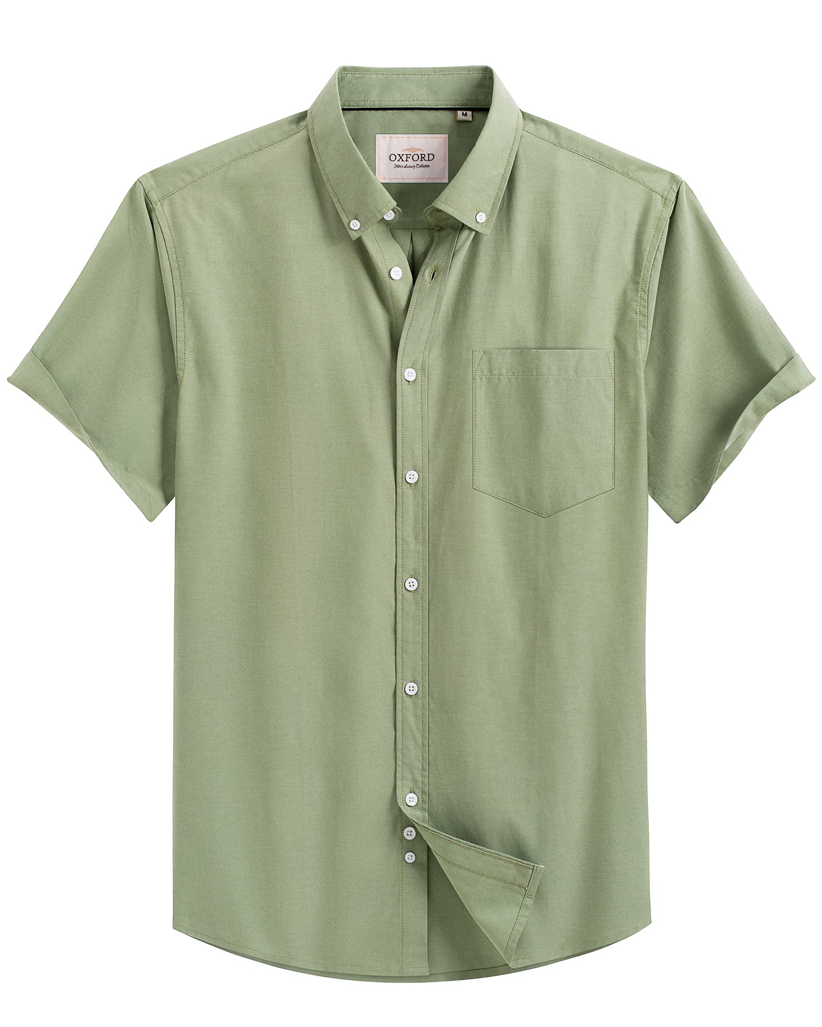 Alimens & Gentle Men's Short Sleeve Oxford Shirt Regular Fit Button Down Collar Shirts with Pocket