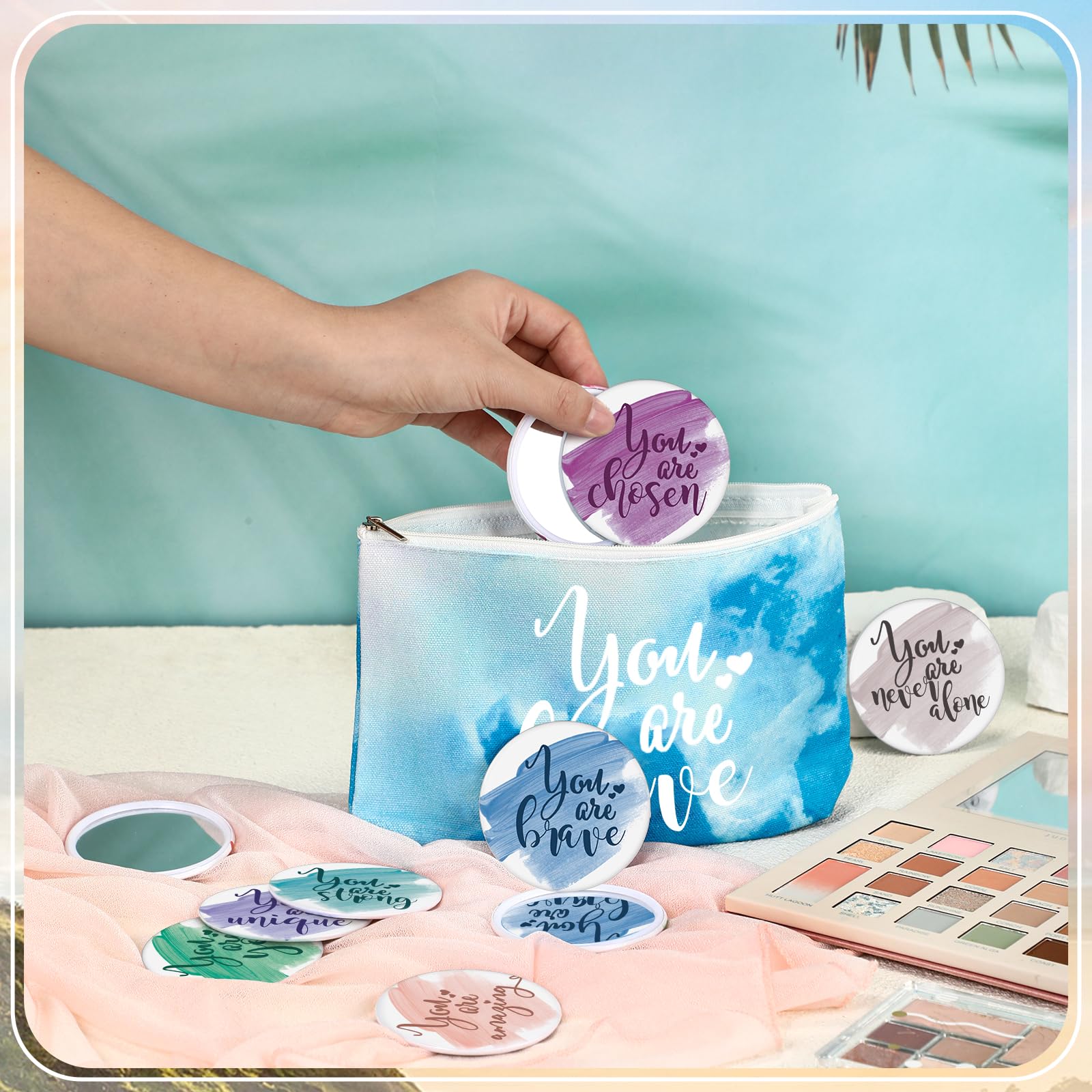 Vercraft 20 Pcs Employee Appreciation Gift for Women Inspirational Canvas Makeup Bag Portable Compact Mirror Bulk Cosmetic Bag Thank You Party Favor for Women Coworker Nurse (Bohemian,Boho)