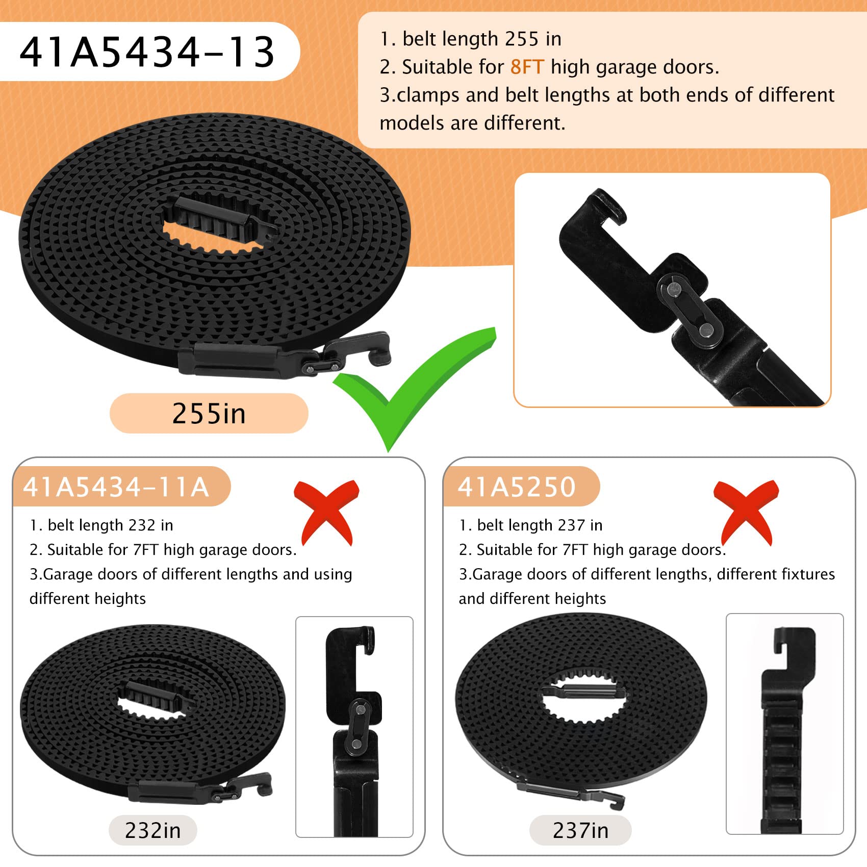 Vanesa 41A5250 Belt for 7 Ft High Garage Door, 237" Garage Door Opener Belt Compatible with liftmaster Chamberlain Garage Door Opener Models HD920EV WD822KD 248739 248754 HD900D HD520EV