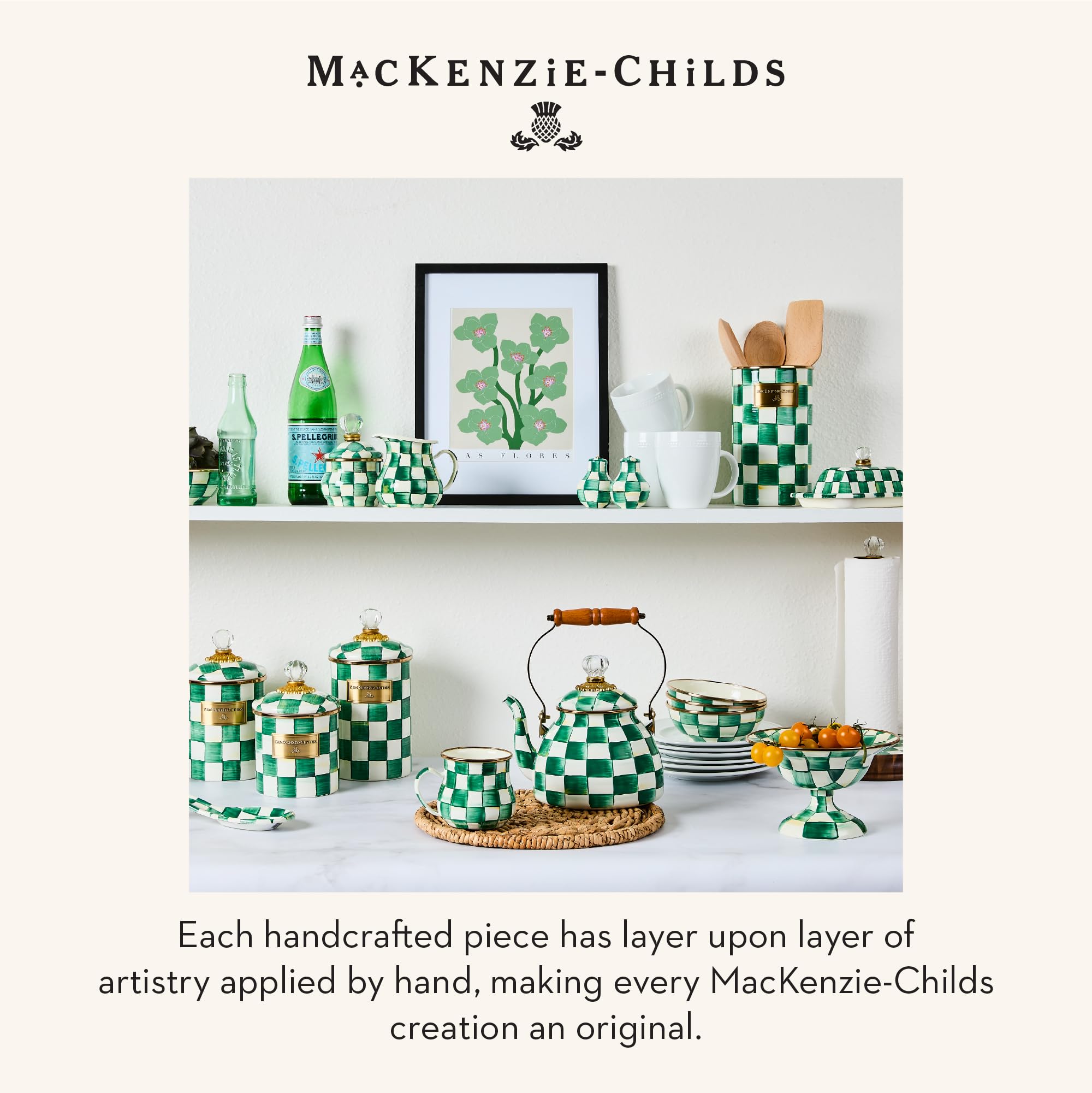 MACKENZIE-CHILDS Enamel Utensil Holder, Stylish Kitchen Countertop Organizer, Wild Rose Brown