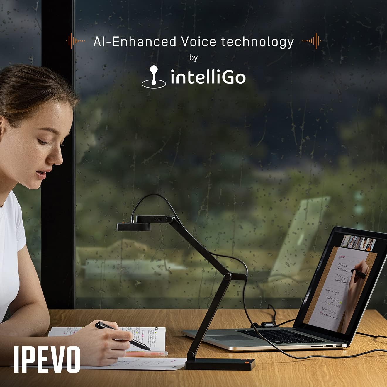 IPEVO V4K PRO Ultra HD USB Document Camera with AI-Enhanced Mic, for Classroom visualization, Online Teaching, Work from Home, Streaming, with Noise Cancellation for Clear Voice, Black