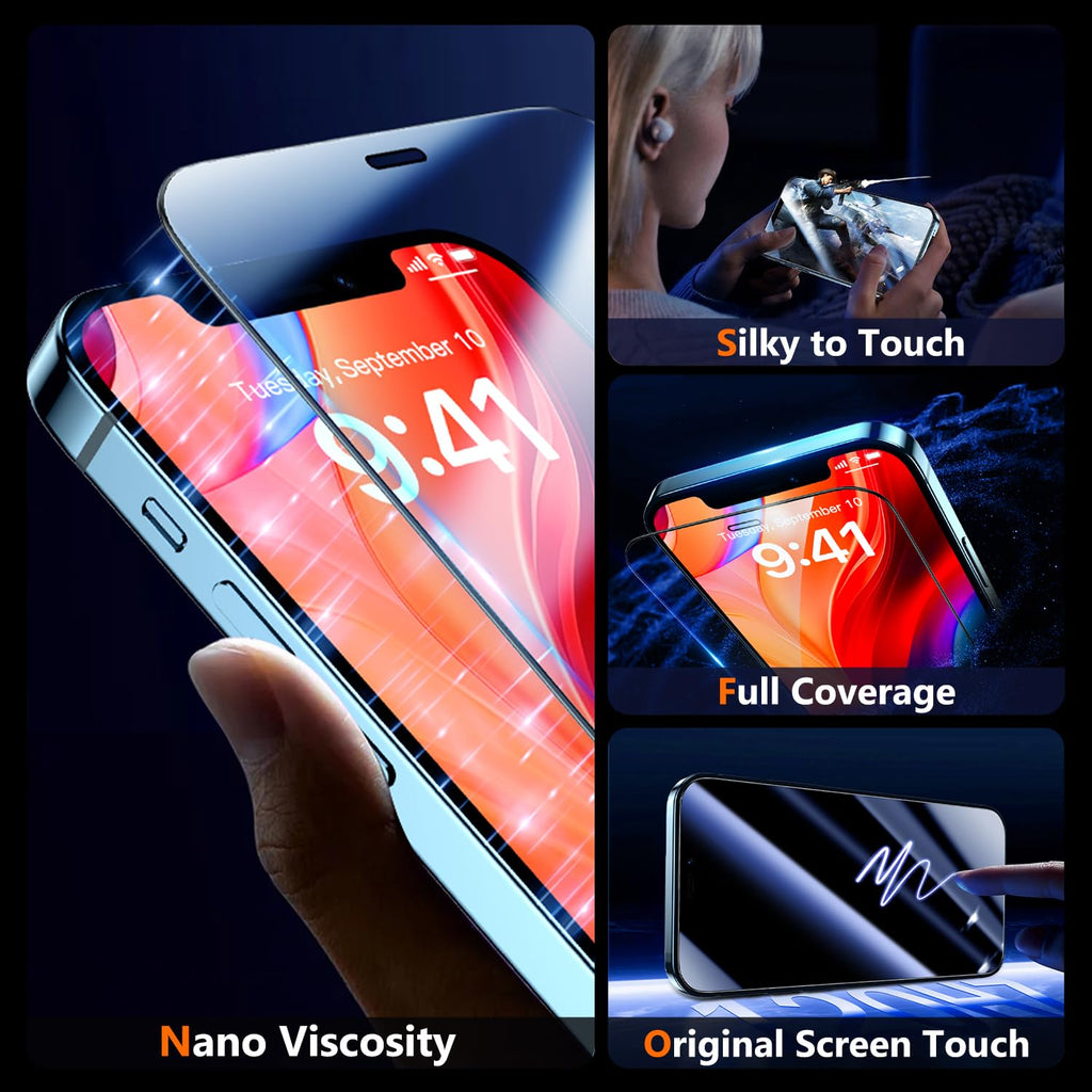 UniqueMe for iPhone 12 Pro Max Privacy Screen Protector - [Military Grade Shatterproof & 9H+ Hardness] Screen Protector 12 Pro Max Tempered Glass Full Coverage Protection, Easy to install, 2 Packs