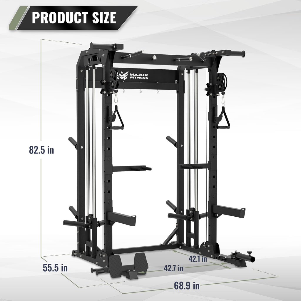 MAJOR FITNESS F22 Power Rack, 1600lbs All-in-One Squat Rack with Dual Pulley System, Heavy-Duty Steel Frame, Attachments & Storage for Home Gym Strength Training