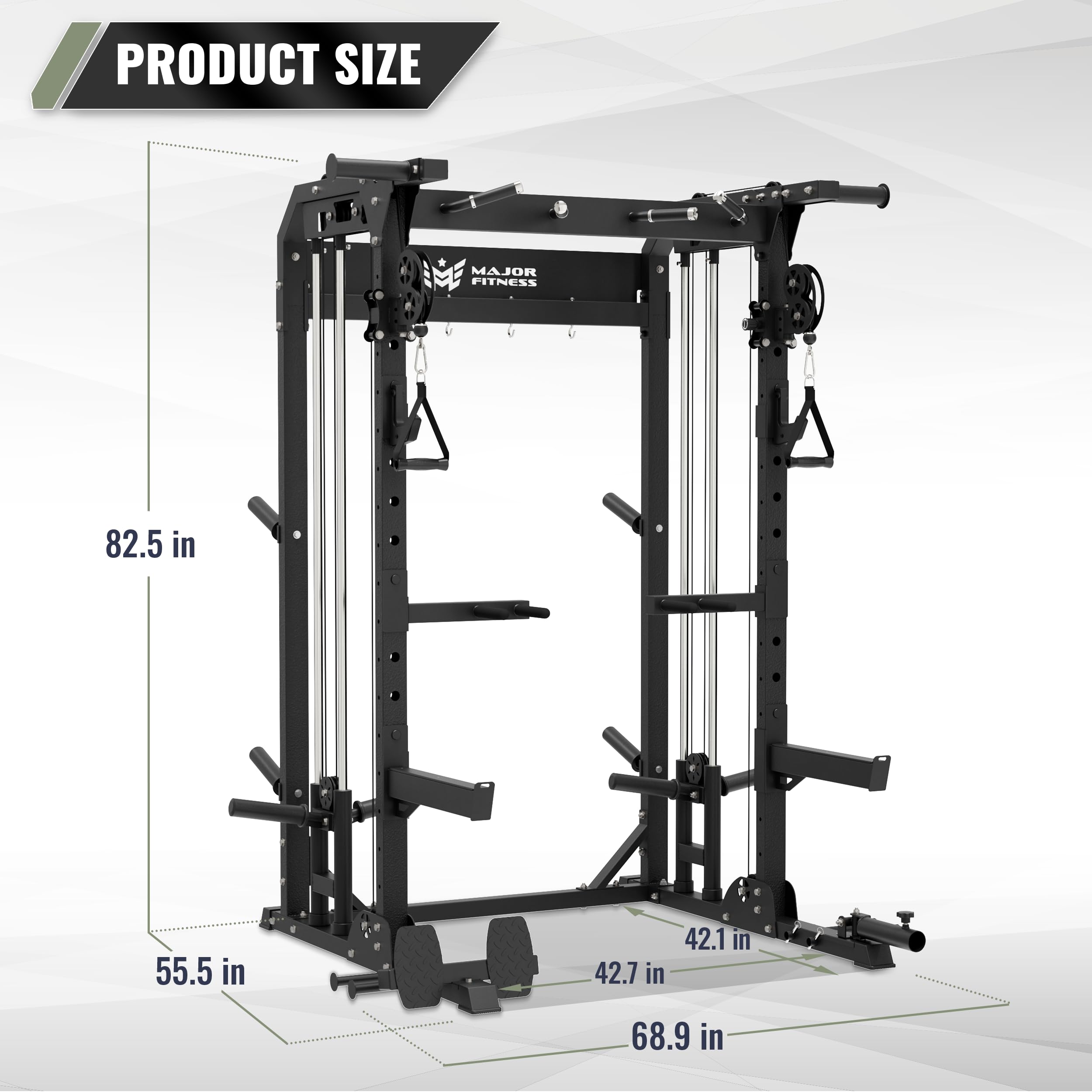 MAJOR FITNESS F22 Power Rack, 1600lbs All-in-One Squat Rack with Dual Pulley System, Heavy-Duty Steel Frame, Attachments & Storage for Home Gym Strength Training