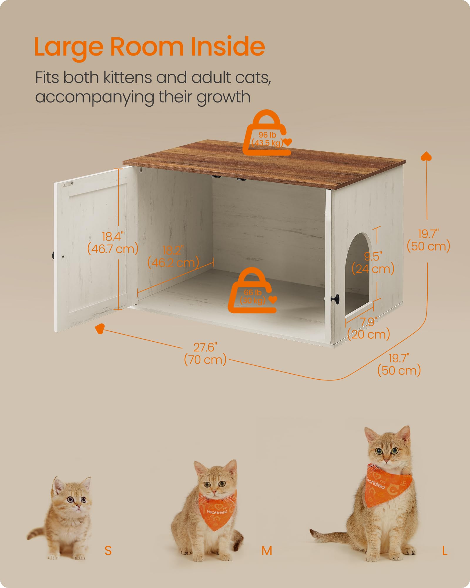 Feandrea Cat Litter Box Enclosure, Litter Box Furniture Hidden, Indoor Cat House, End Table, 27.6 x 19.7 x 19.7 Inches, Heather Greige UPCL022K01