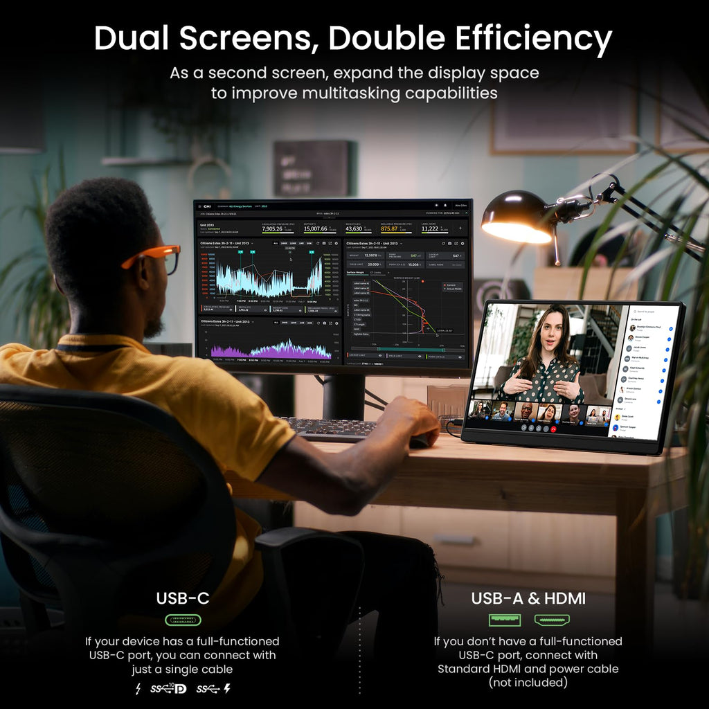 VILVA Portable-Monitor-for-Laptop 14 inch FHD 1920×1200 Built-in Stand,USB-C & HDMI Travel Monitor, HDR Dual Speakers,Ultra-Slim Plug-and-Play External Screen for PC,Mac,Phone,Gaming Consoles