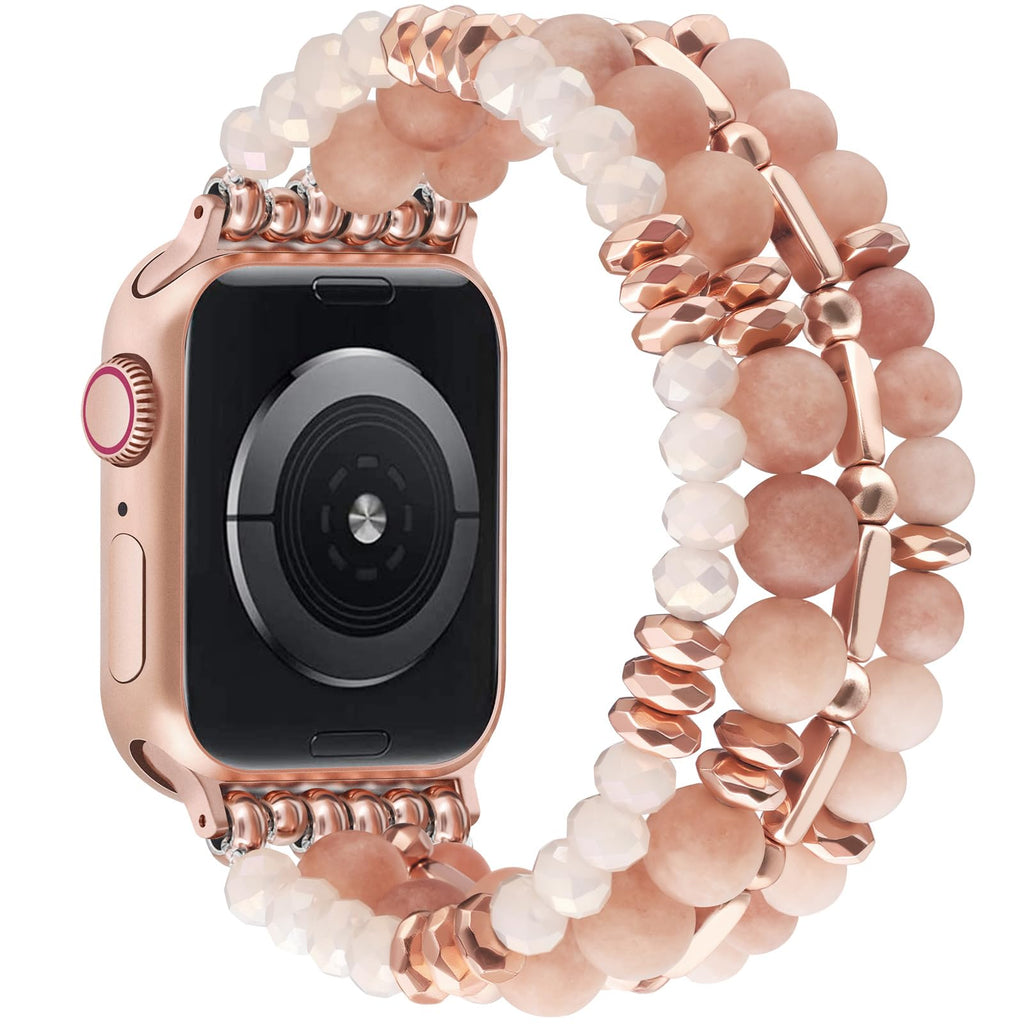VISOOM Beaded Boho Bracelet Compatible for Apple Watch Band 40mm/38mm/41mm/42mm Series 11 10 9 8 7 SE Series 6/5/4 Women Fashion Cute Handmade Crystal Beads Stretchy Watch Strap for iWatch Bands 3/2/1