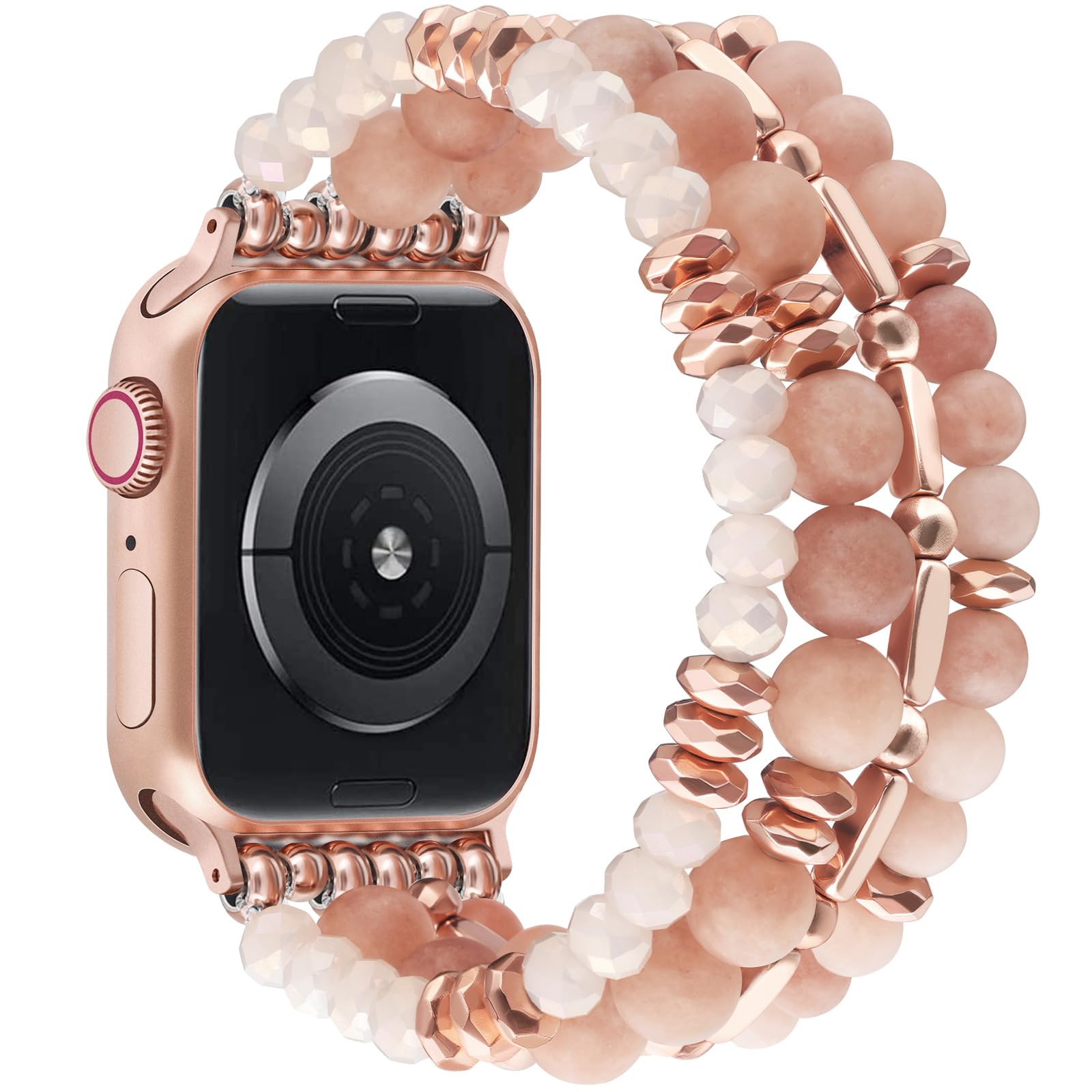 VISOOM Beaded Boho Bracelet Compatible for Apple Watch Band 40mm/38mm/41mm/42mm Series 11 10 9 8 7 SE Series 6/5/4 Women Fashion Cute Handmade Crystal Beads Stretchy Watch Strap for iWatch Bands 3/2/1