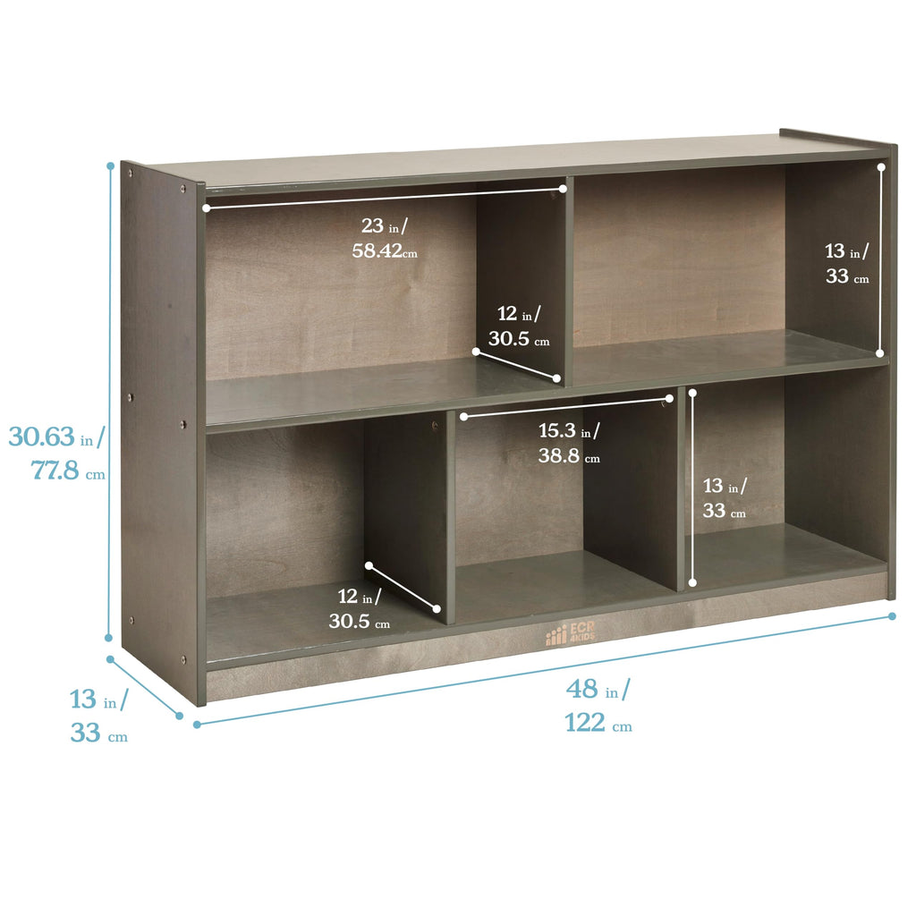 ECR4Kids 5-Compartment Mobile Storage Cabinet, Preschool, Classroom Furniture, Grey Wash
