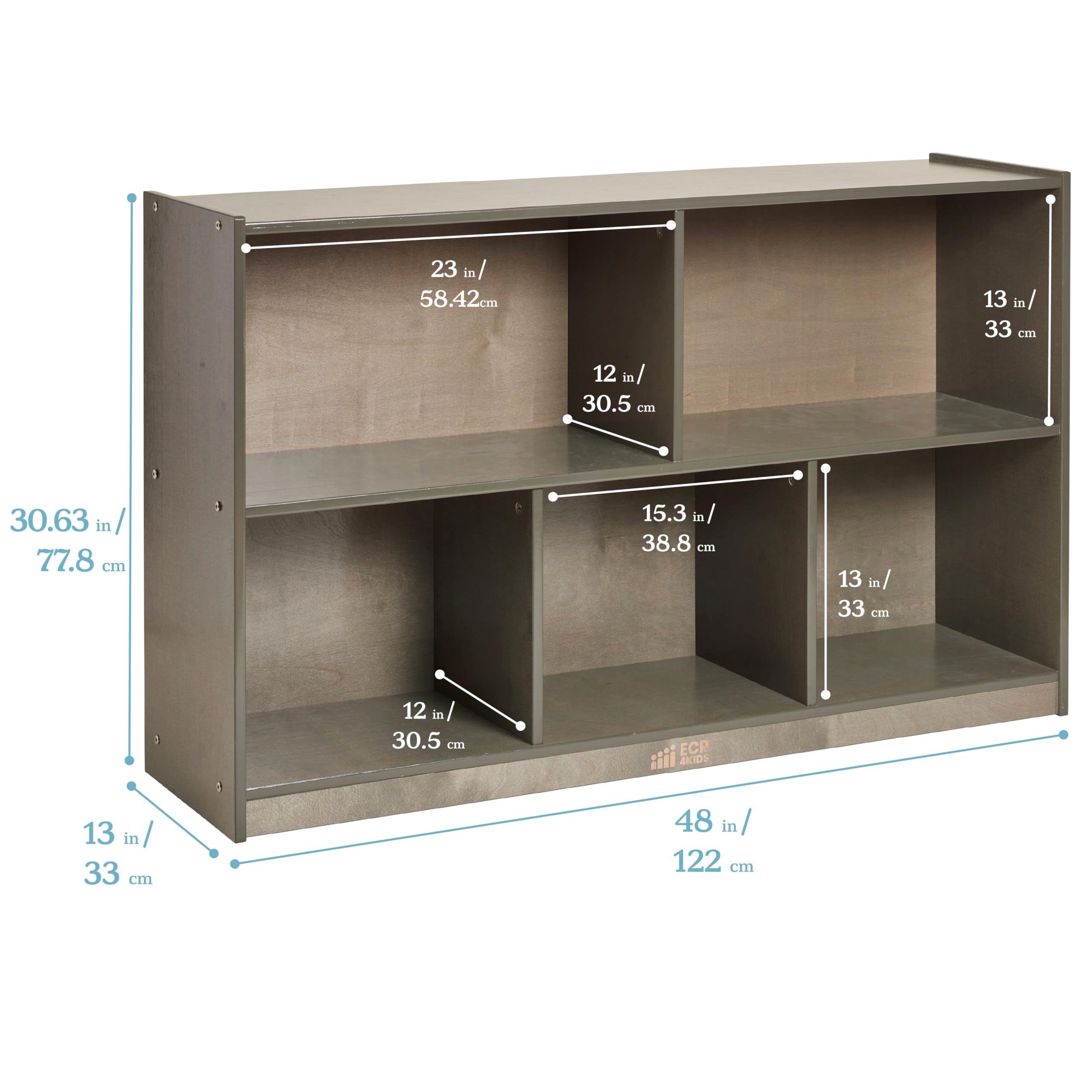 ECR4Kids 5-Compartment Mobile Storage Cabinet, Preschool, Classroom Furniture, Grey Wash
