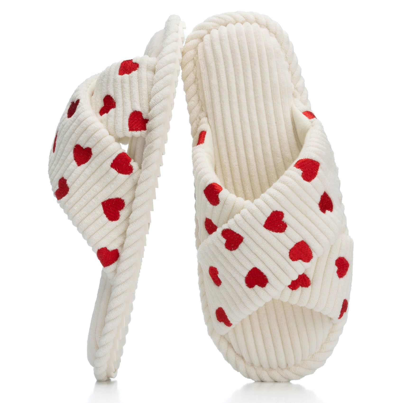 GOEWY Slippers for Women Memory Foam House Bedroom Corduroy Crossbands Open Toe Slides Sandals Shoes Comfy Trendy Gift for womens Anti-Skid sole