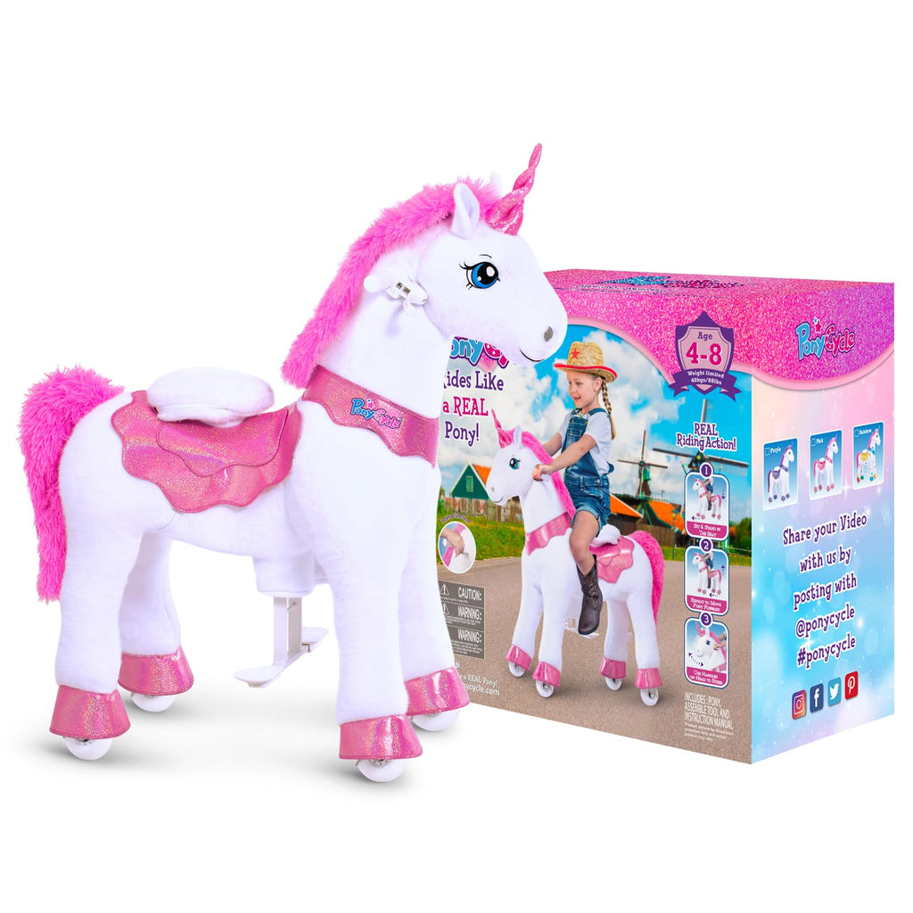 PonyCycle Ride on Toys Riding Black Horse Toys No Battery Required (with Brake/ 30" Height/Size 3) Pony Rider Walking Animals Rocking Horse Ride on Horse for Kids Riding Toys E338