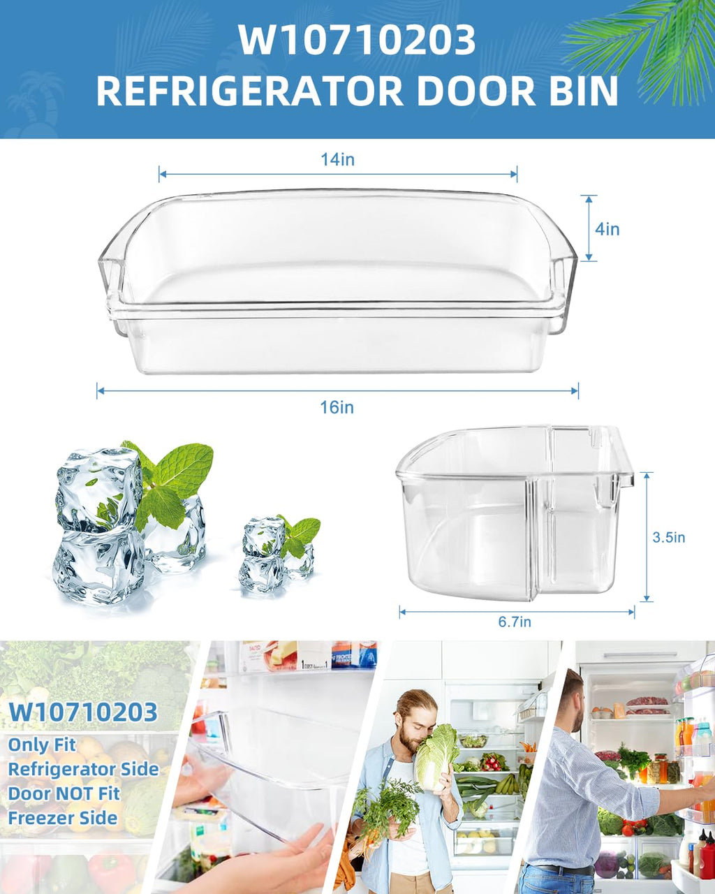 W10710203/WPW10710203 Refrigerator Door Bin by AMI PARTS Fit for whirl-pool ken-more Refrigerators Right Side Bin Replaces W10710203 W10451871 AP6023888