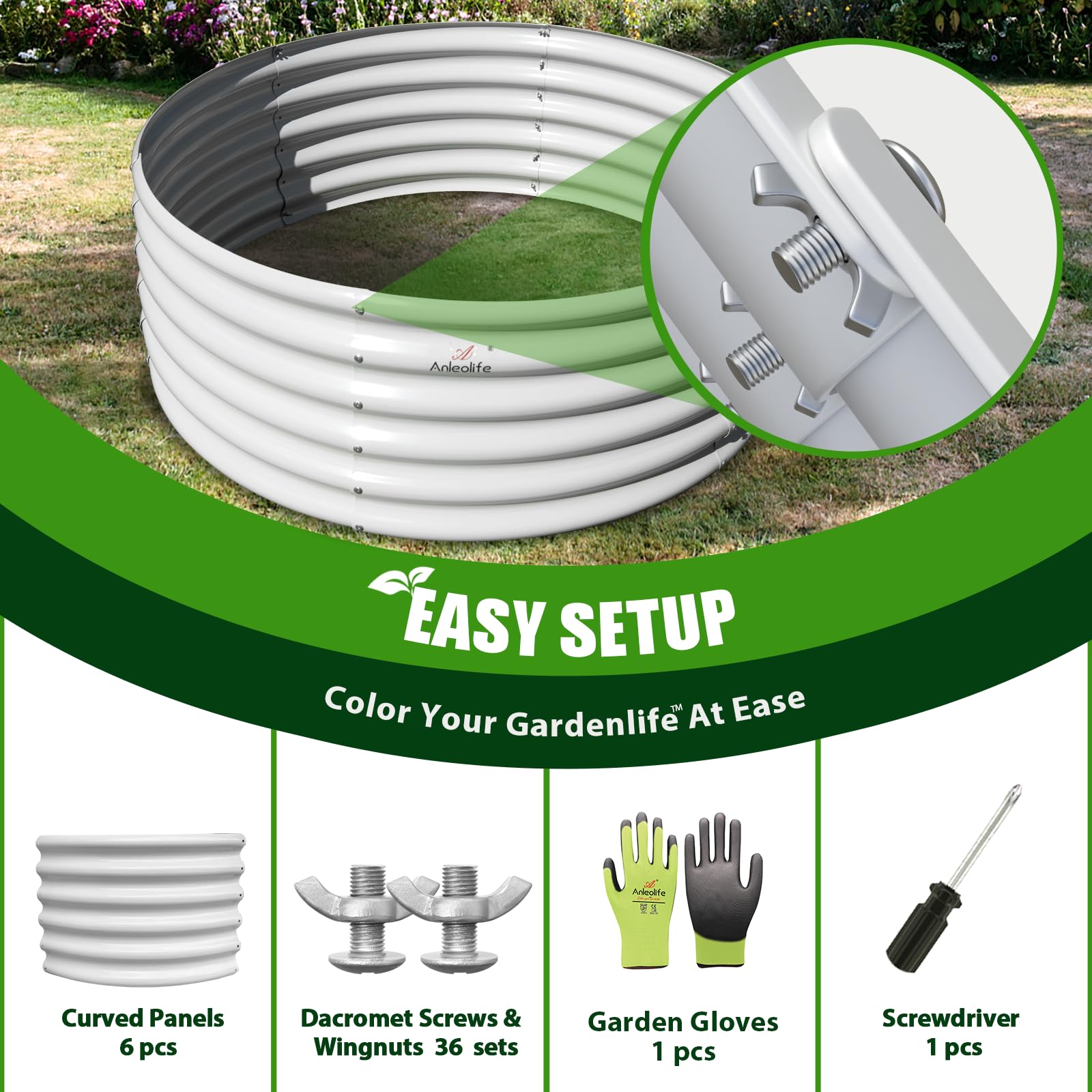 A ANLEOLIFE 2-Pack 3ft x 24” Tall Galvanized Raised Garden Beds Outdoor, Round Metal Planter Box for Planting Vegetables Flowers Herb, Anti-Rust & Easy-Setup, Quartz Grey