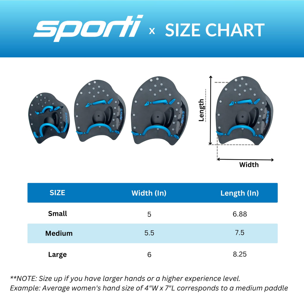 𝗦𝗽𝗼𝗿𝘁𝗶 Power Swim Paddles for Lap Swimming - Adjustable Straps - Lap Swimming Gears - Hand Paddles for Adults & Kids