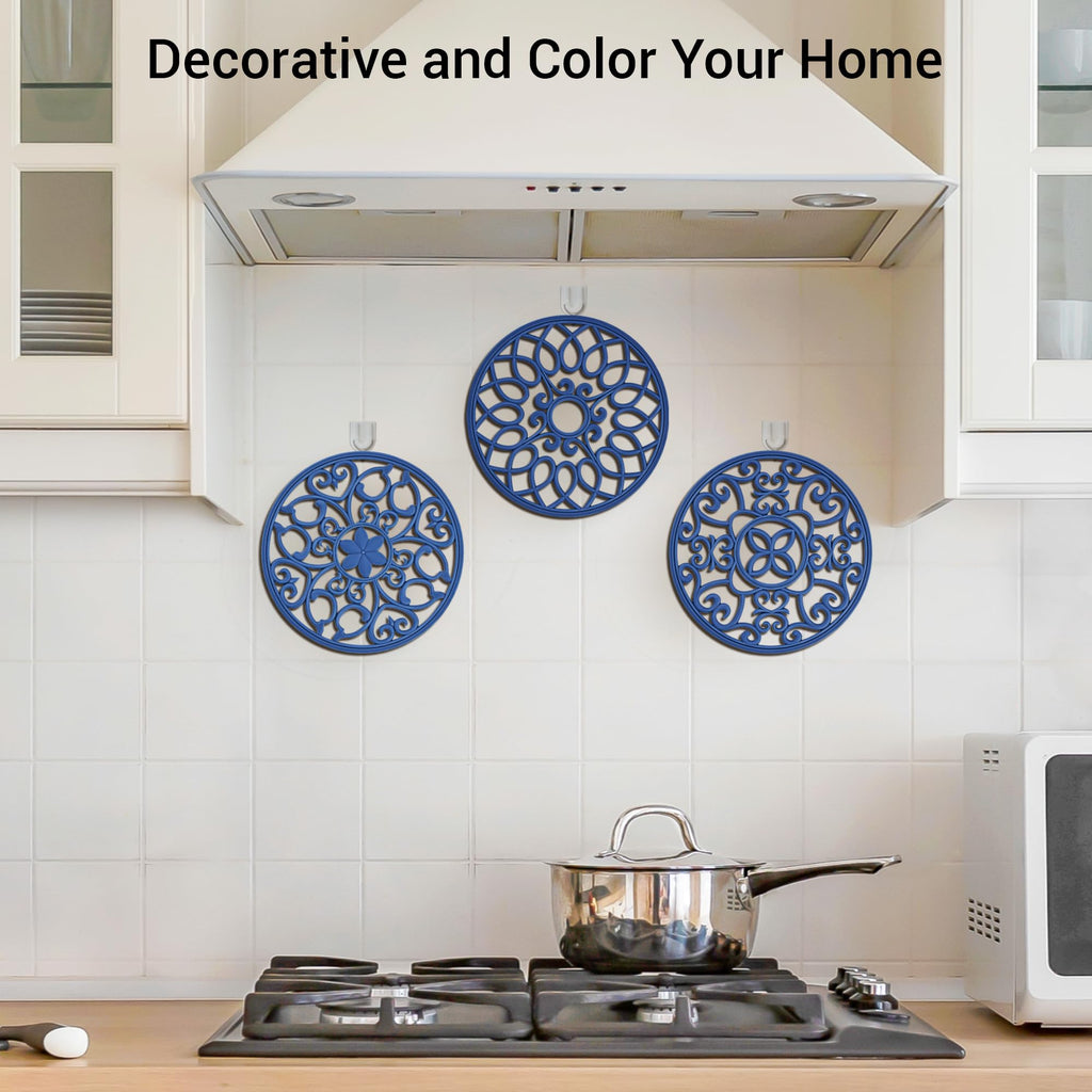 SMARTAKE 6 Set Silicone Trivet Mats for Hot Dishes, Heat Resistant Pots and Pans Holders, Non-Slip Flexible Hot Pads Coasters for Countertops Table, Modern Kitchen Decor Accessories (Black)