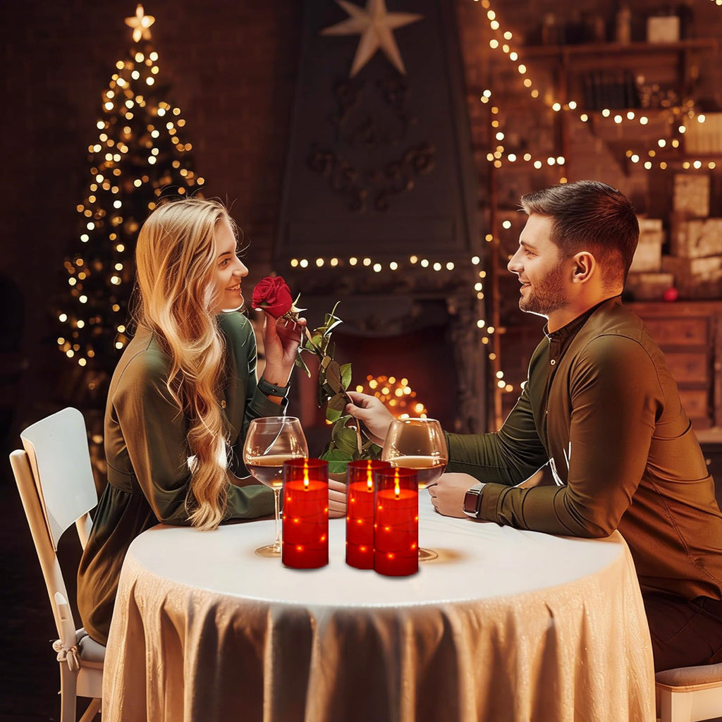 Flickering Flameless Candles with Remote Timer, 6pcs LED Battery Operated Candles with Embedded String Lights Red, Same Size D3 H6
