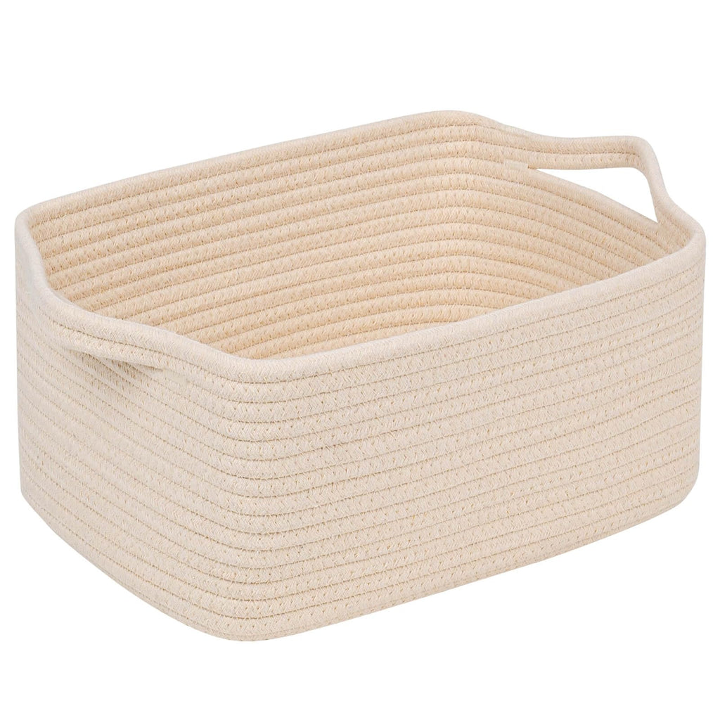 CubesLand Rectangular Cotton Rope Basket, 14x10x5 Inches, Beige, Nursery Storage Bin