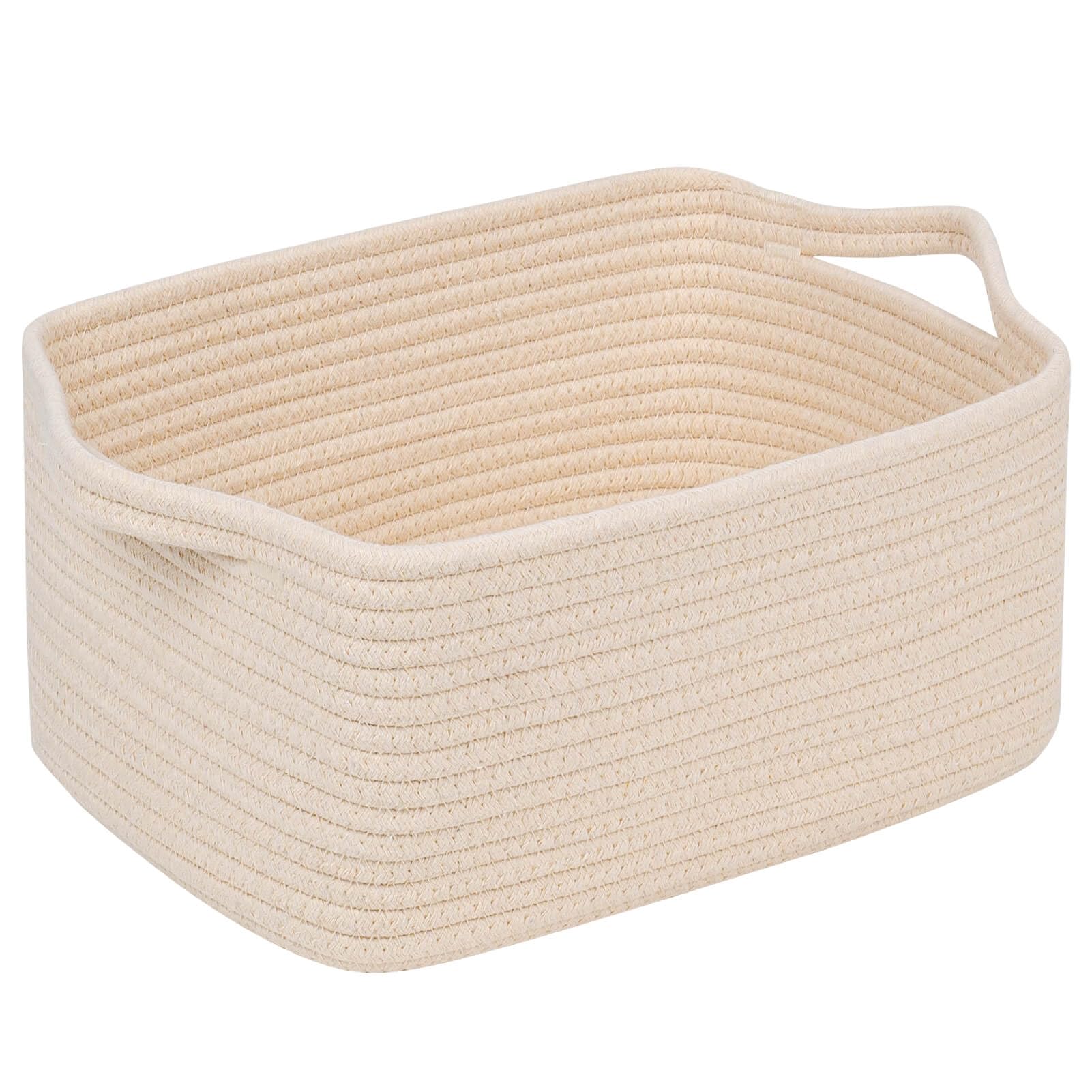 CubesLand Rectangular Cotton Rope Basket, 14x10x5 Inches, Beige, Nursery Storage Bin