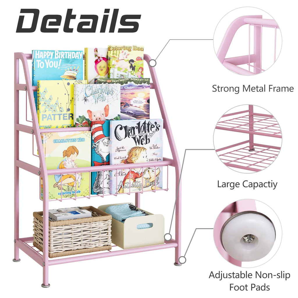 aboxoo Metal Kids Bookshelf Black Large Freestanding for Children Room 32 in Toy Organizer Large Stable Bookcase Bookstore Library Book Unit Storage Kids Bed Living Room