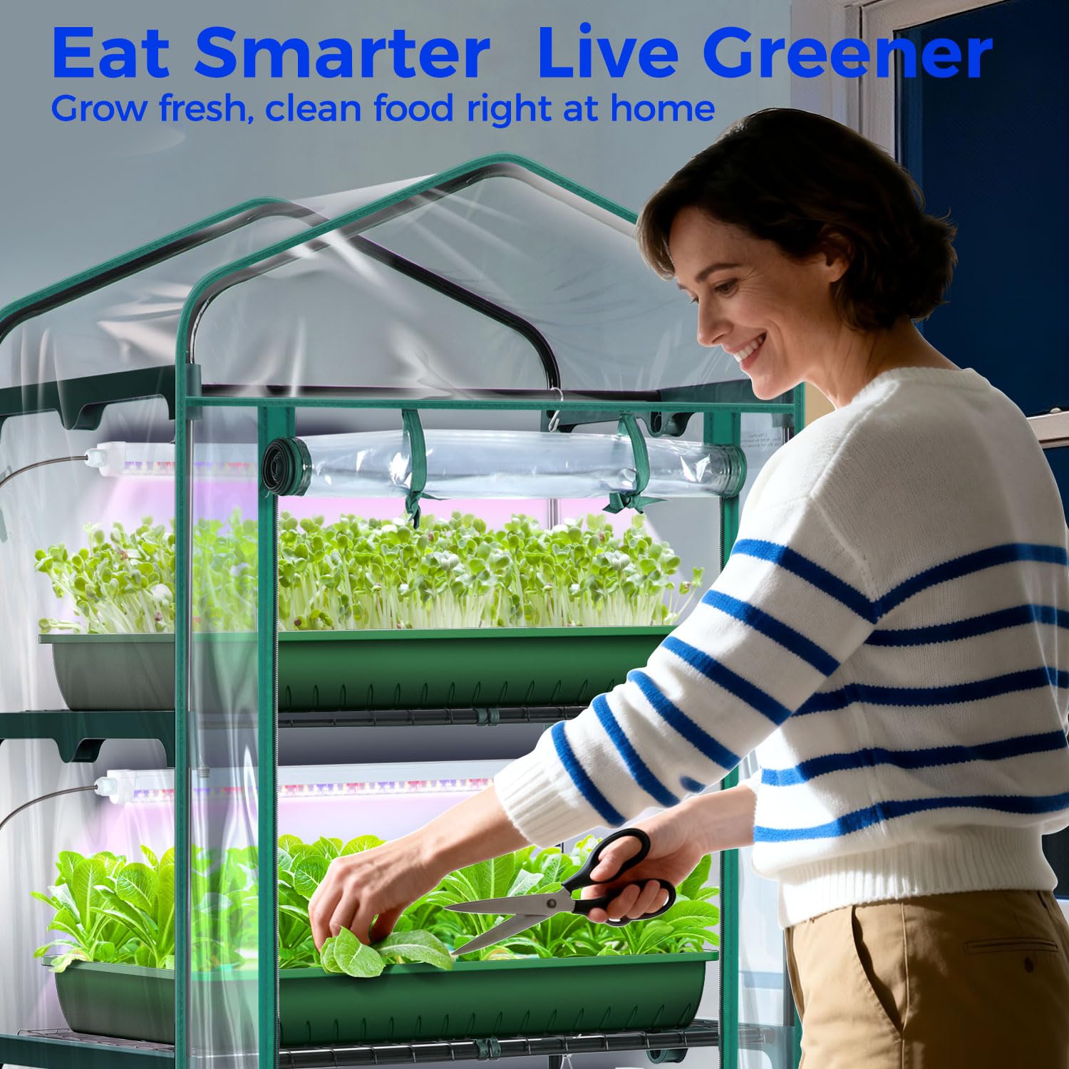 Mini Greenhouse with Screen Roof, Ohuhu Upgraded Portable 4 Tier Small Greenhouses for Outdoors Indoor with Reelable Door, Heavy Duty Plastic Green House for Outside Garden Patio Yard Porch Balcony