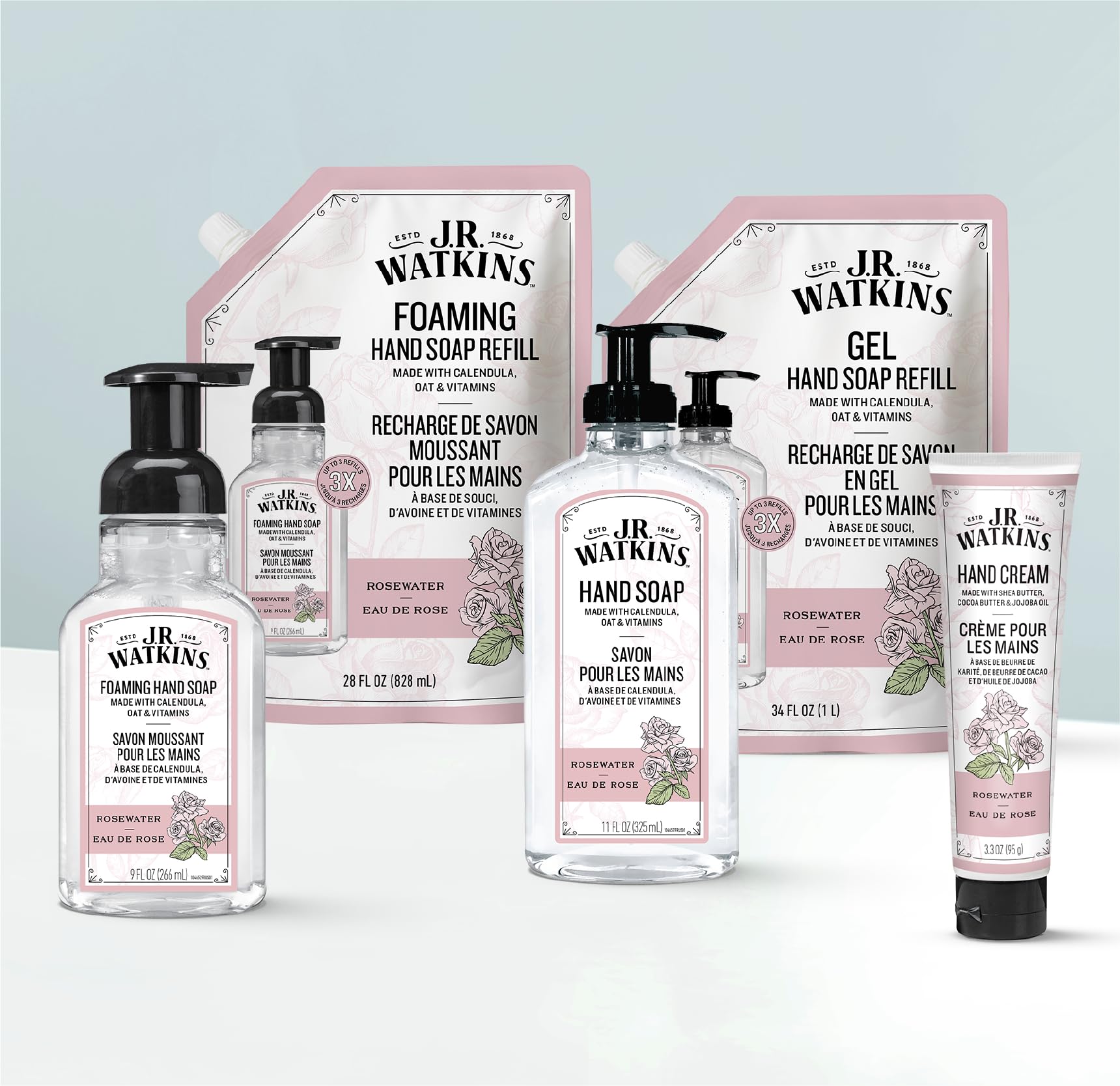 J.R. Watkins Gel Hand Soap Refill, Moisturizing Hand Wash, Formulated with Plant-Based Cleansers, Alcohol-Free, Cruelty-Free, Aloe & Green Tea, 34 Fl Oz, 2 Pack
