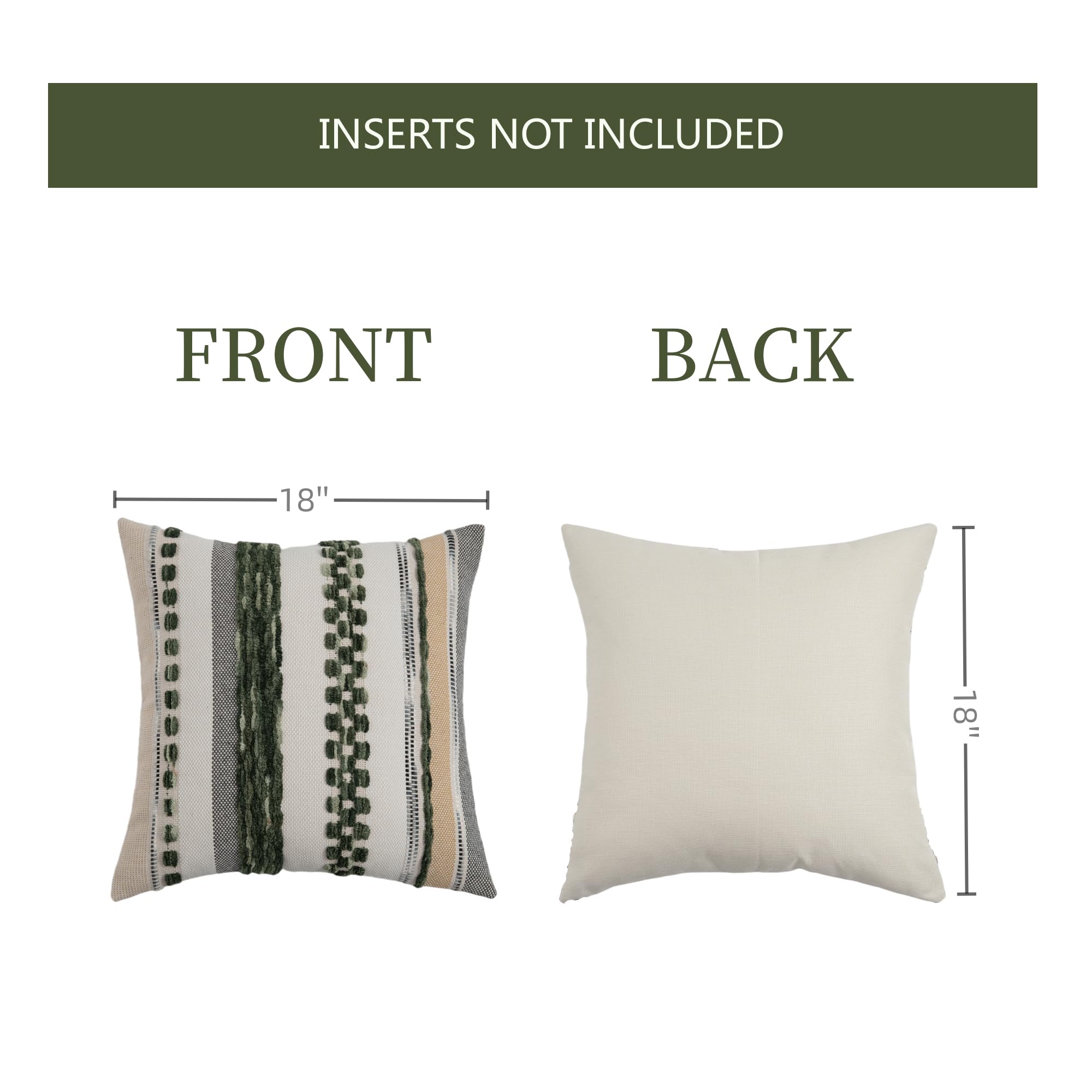 Boho Pillow Covers 18x18 Set of 2 for Couch-Modern Farmhouse Sofa Decorative Throw Pillow Covers Textured Chenille Cushion Covers Outdoor Netural Bohemian Pillow Cases Square