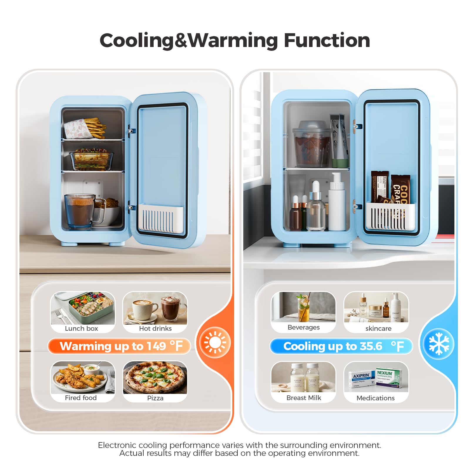 YASHE Mini Fridge, 4 Liter/6 Can Mini Makeup Fridge, 110V AC/ 12V DC Portable Thermoelectric Cooler&Warmer for Skincare, Drink, Cosmetic, Medicine, Small fridge for Bedroom, Office, Dorm, Car, Black