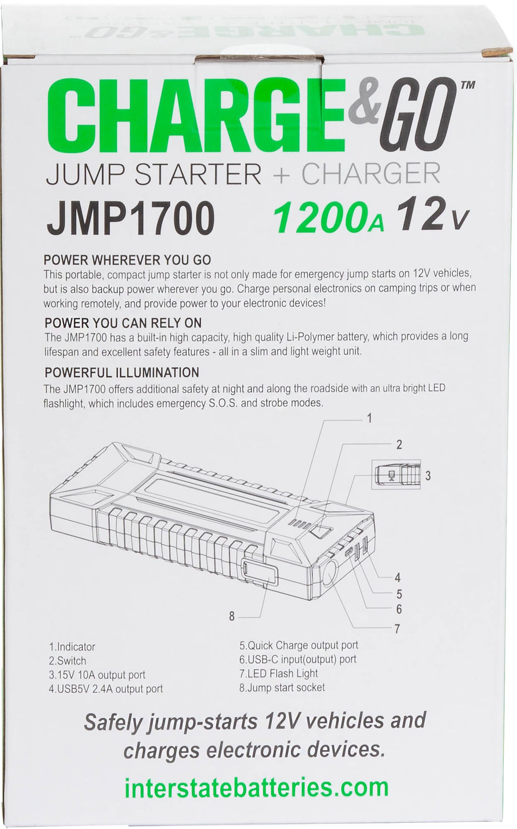 Interstate Batteries Jump Starter and Charger 12V 700A (8,000mAh, 8Ah) Portable LED Jumpstart Battery Power Pack for 12 Volt Automotives, USB Electronics (JMP0800)