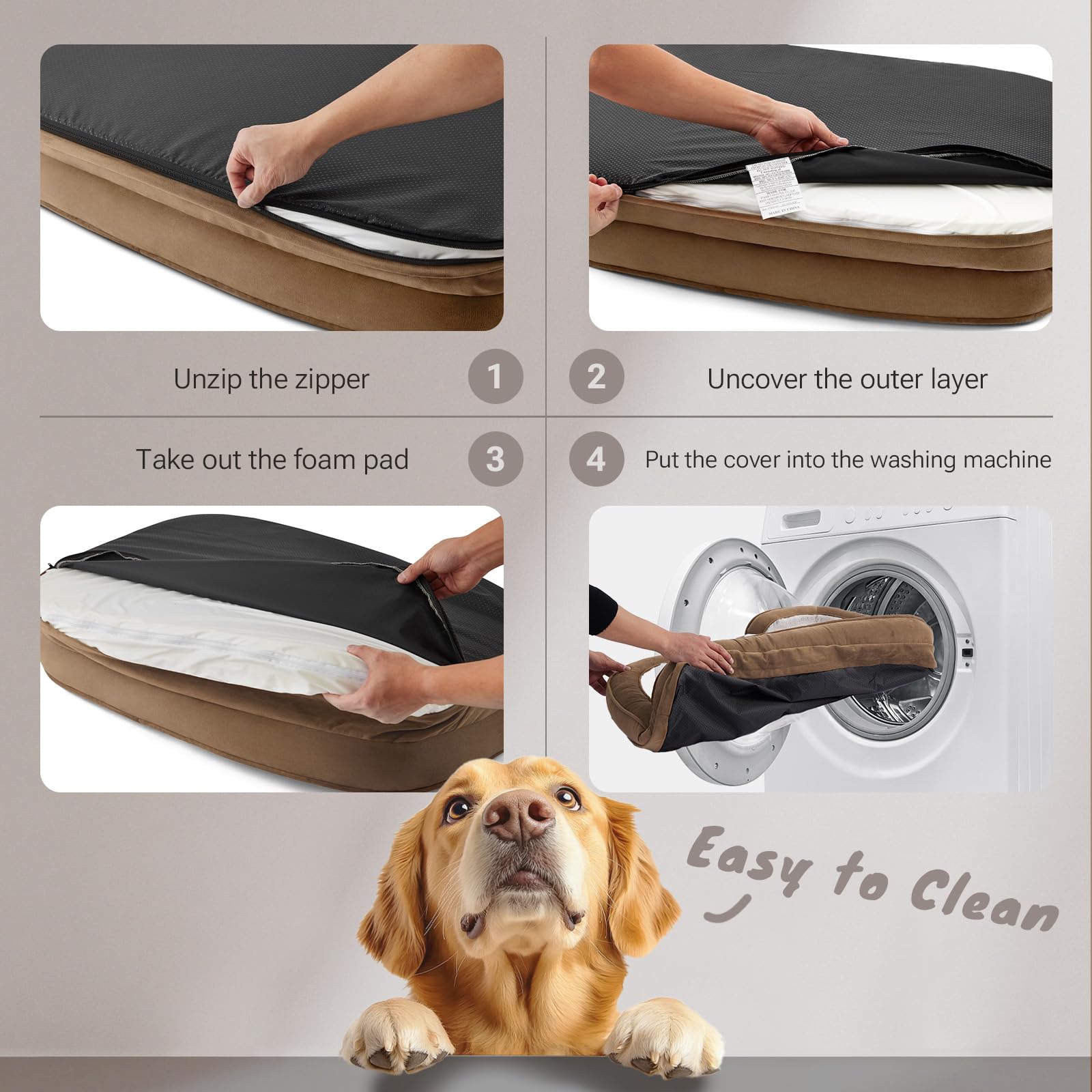 Soft Touch Orthopedic Dog Bed for Large Dogs with Faux Fur Top, Waterproof Pet Couch Bed with Removable Washable Cover and Supportive Foam Filling (Grey, Large)