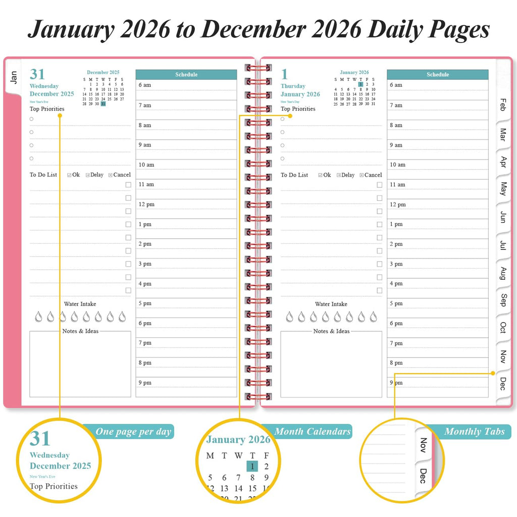 2026-2027 Daily & Monthly Planner - One Page Per Day, Daily Planner from July 2026 to June 2027, Planner 2026-2027 with 12 Monthly Tabs, 6.4" x 8.5", Black