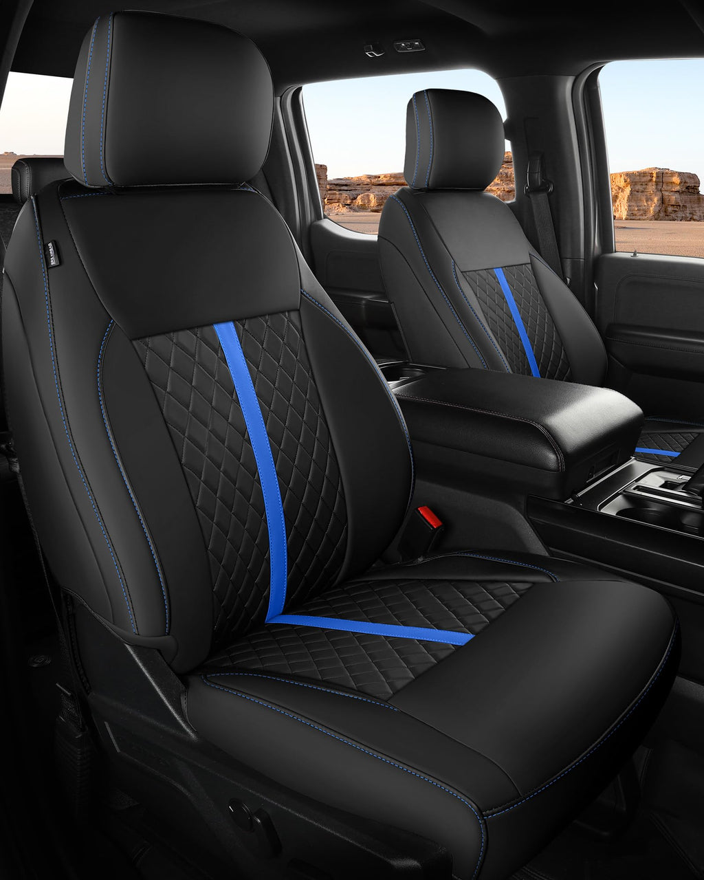 for Ford F150 Leather Seat Covers, Super Crew Cab XL XLT 2015-2020, F250 F350 F450 Super Duty Crew Cab 2017-2022,Custom Truck Seat Cover Full Set, Pickup Accessories, Black (Bucket Seat)