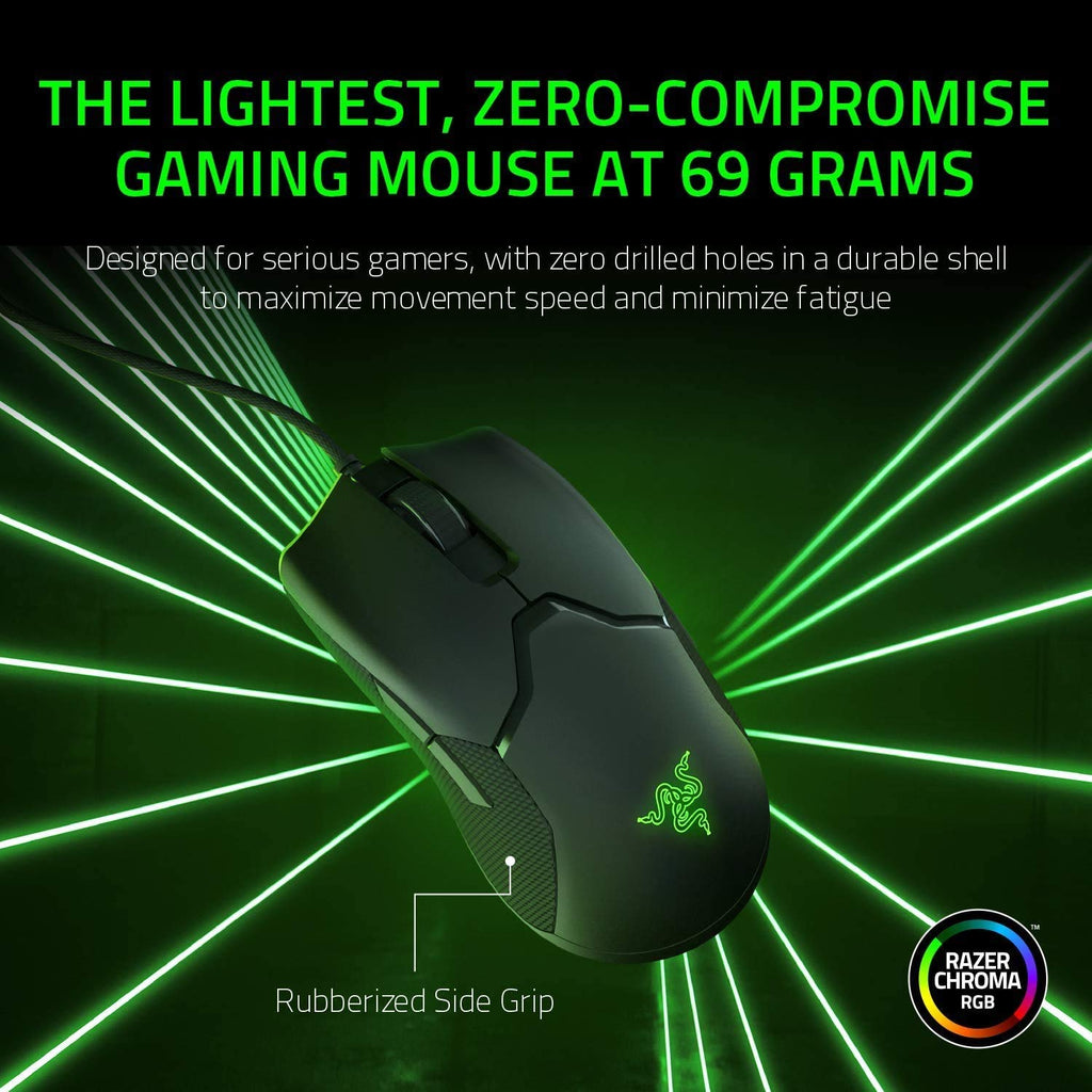 Razer Viper 8K Hz - Ambidextrous E-Sport Gaming Mouse with 8,000 Hz HyperPolling Technology (Optical Focus + Sensor with 20K DPI, Optical Mouse switches, 71g Light) - Black