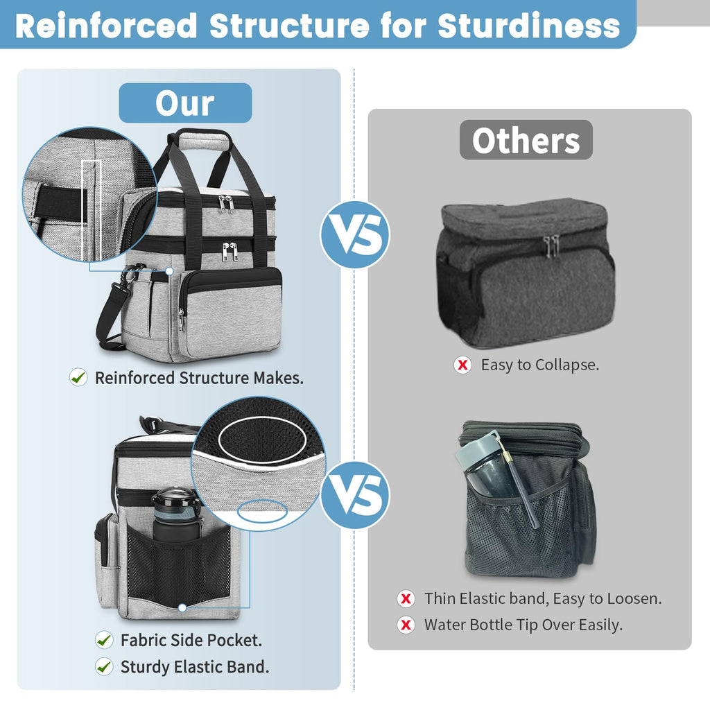 holuxer Insulated Lunch Bag & Lunch Box for Men - Double Deck Reusable Lunch Bag for Women Tote Cooler Bag Leakproof Soft Expandable - Large Lunchbox for Work/Adult/Picnic/Outdoor (Black，15L)