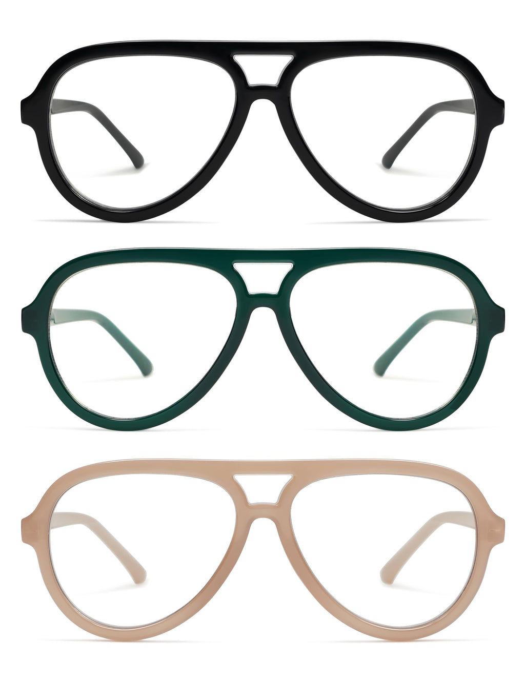 AMOMOMA 3 Pack Retro Oversized Aviator Reading Glasses for Women Men,Classic Large Reader Blue Light Computer Frame AM6111