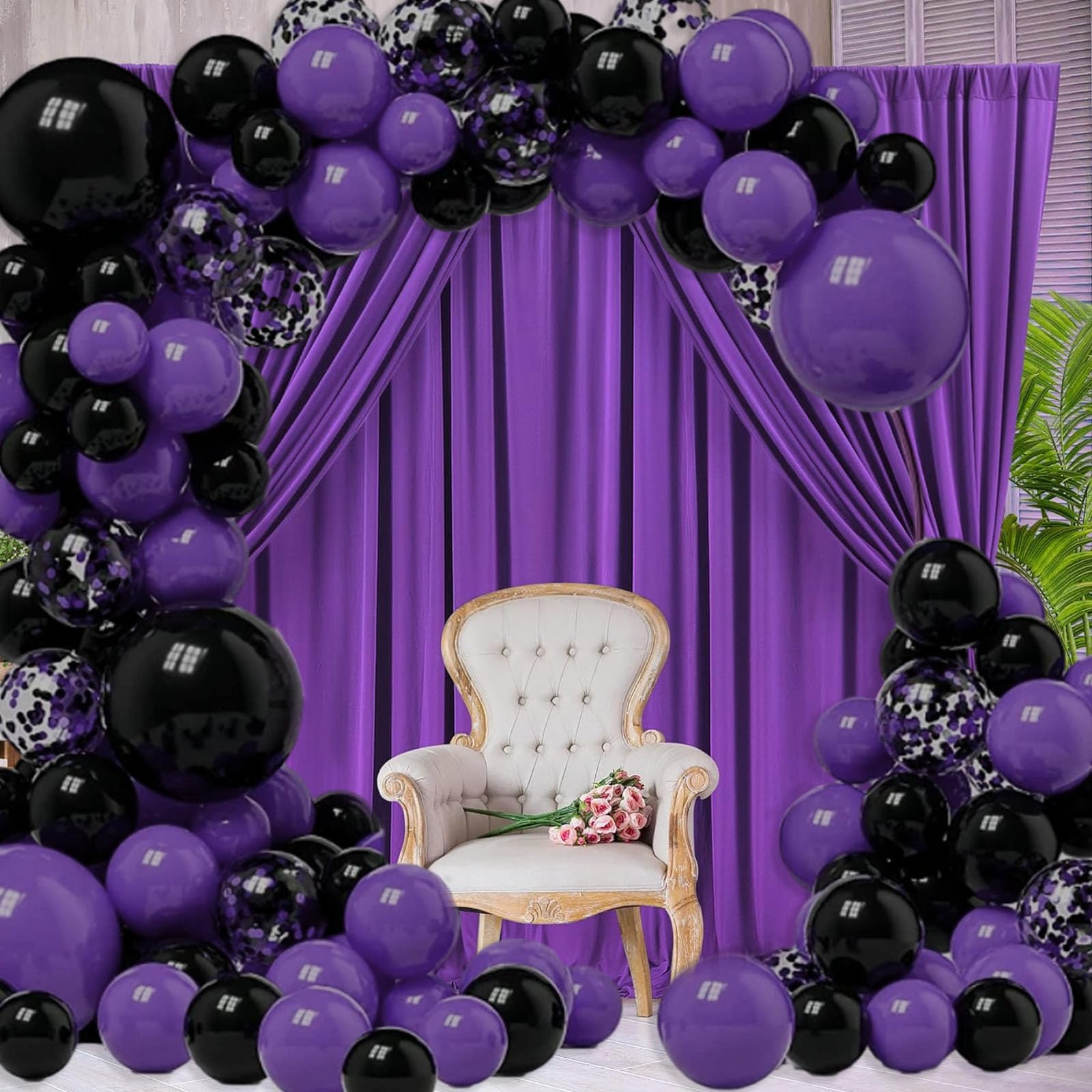 10 x 10 Feet Black A Backdrop Curtain for Partie, Background Curtains for Photoshoot, Birthday, Wedding, Halloween, Thanksgiving, Christmas, New Year Party Decorations 5Ft x 10Ft, 2 Panels