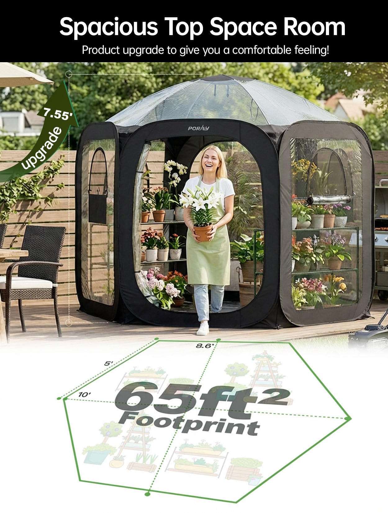 Porayhut Pop Up Greenhouse Tent,Portable X-Large Walk-in Flower House ,Indoor Outdoor Gardening Plant Sunshine Room with PE Mesh Cloth Cover for Protecting Plant from Cold Frost & Birds