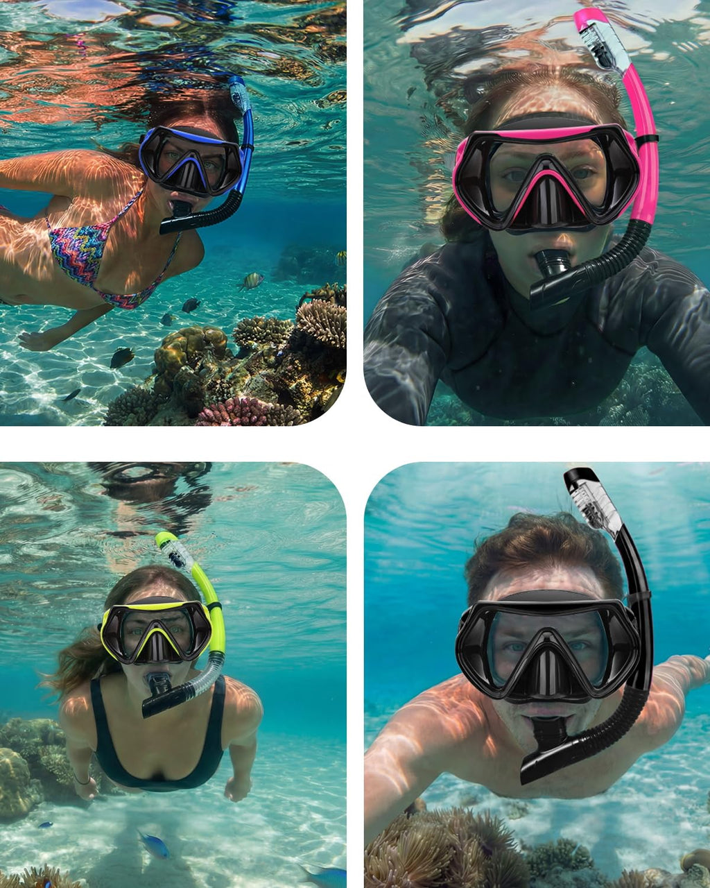 Snorkeling Gear for Adults, Dry Snorkel Mask Set, Scuba Diving Snorkle mask Set Adult, Panoramic Wide View Anti-Fog Dive mask, Swimming Diving Snorkeling Packages