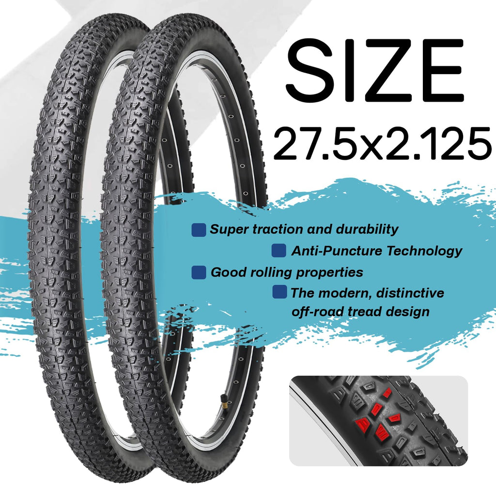 Hycline 2-Pack Mountain Bike Tires Set: 20/24/26/27.5-inch Folding Replacement High-Performance Wear-Resistant Bicycle Tires and Pair Inner Tubes with Tire Levers for MTB Off-Road Bike