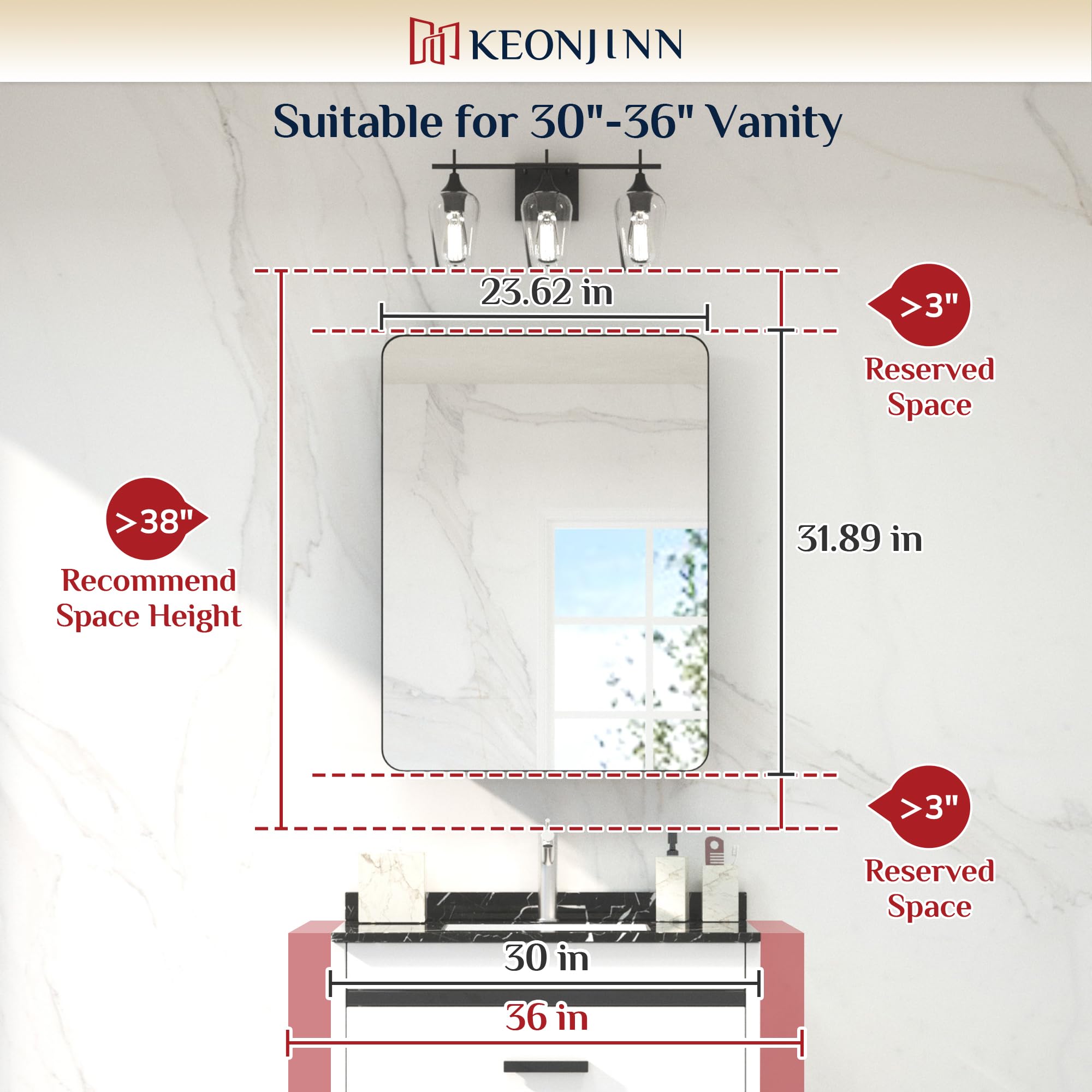 Keonjinn 15 x 36 Inch Black Slim Medicine Cabinets, Narrow Bathroom Side Medicine Cabinet with Mirror, Stainless Steel Framed, Adjustable Shelves, Recessed or Wall Mount, Modern Farmhouse