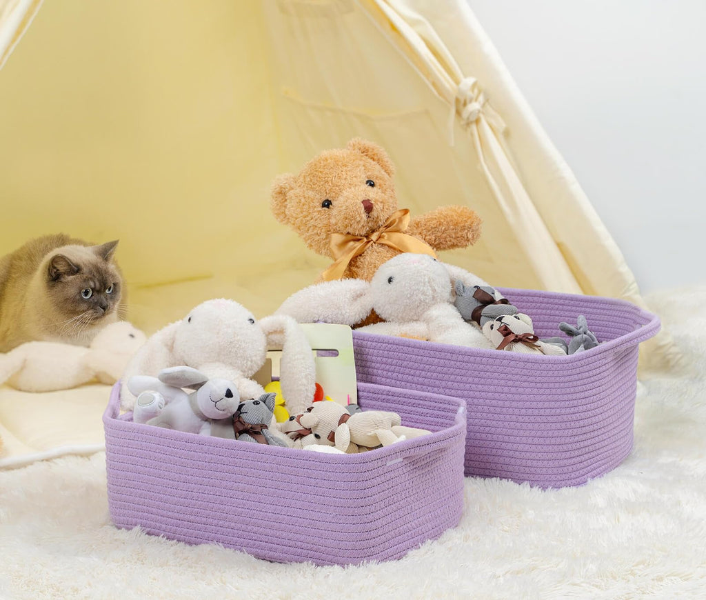 CubesLand Rectangular Cotton Rope Basket, 14x10x5 Inches, Beige, Nursery Storage Bin