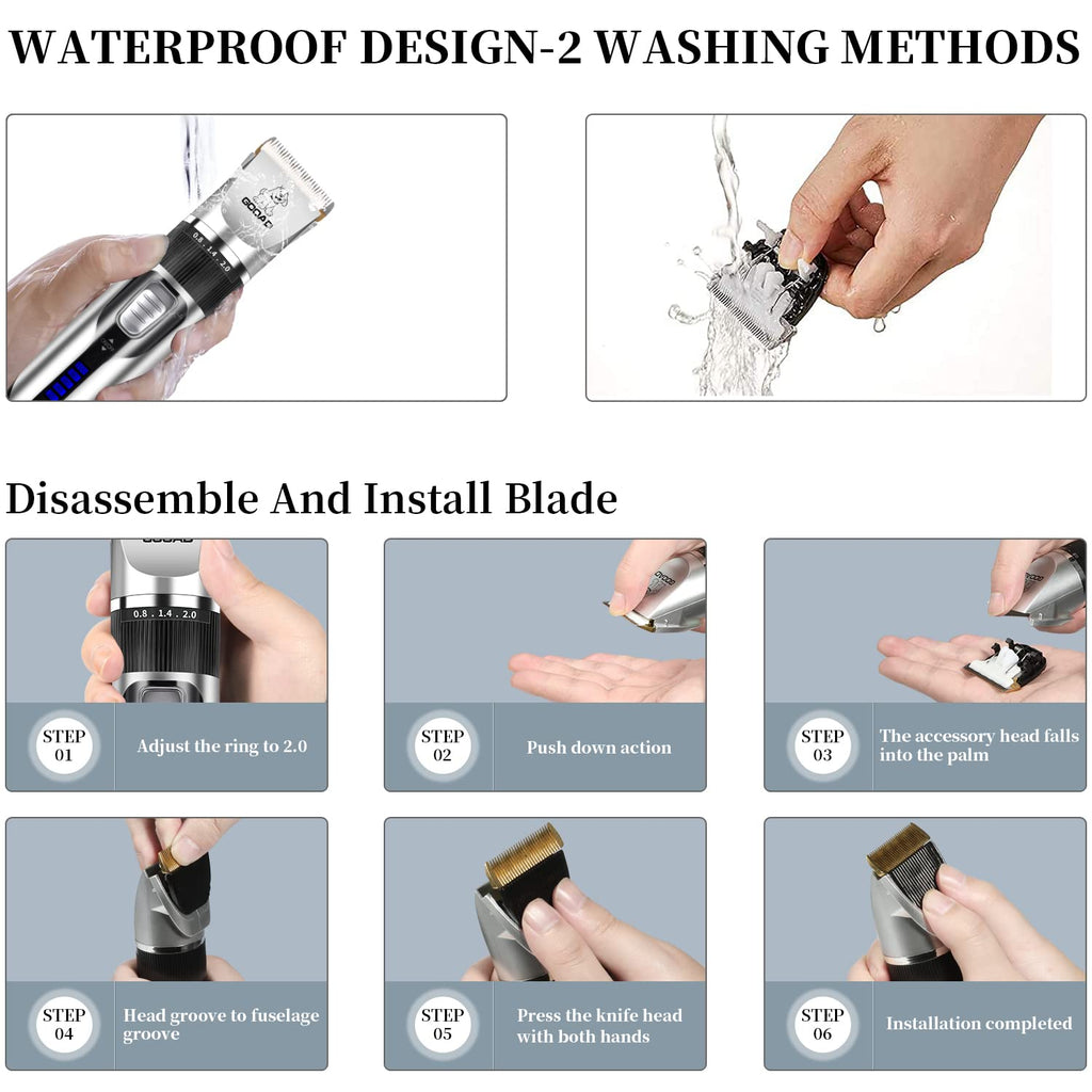 Dog Clippers Grooming Kit and Paw Trimmer,Cordless,Low Noise, Electric Quiet,Rechargeable, Dog Trimmer Grooming, Pet Hair Clippers for Thick Coats,Shaver for Small and Large Dogs Cats(Black)